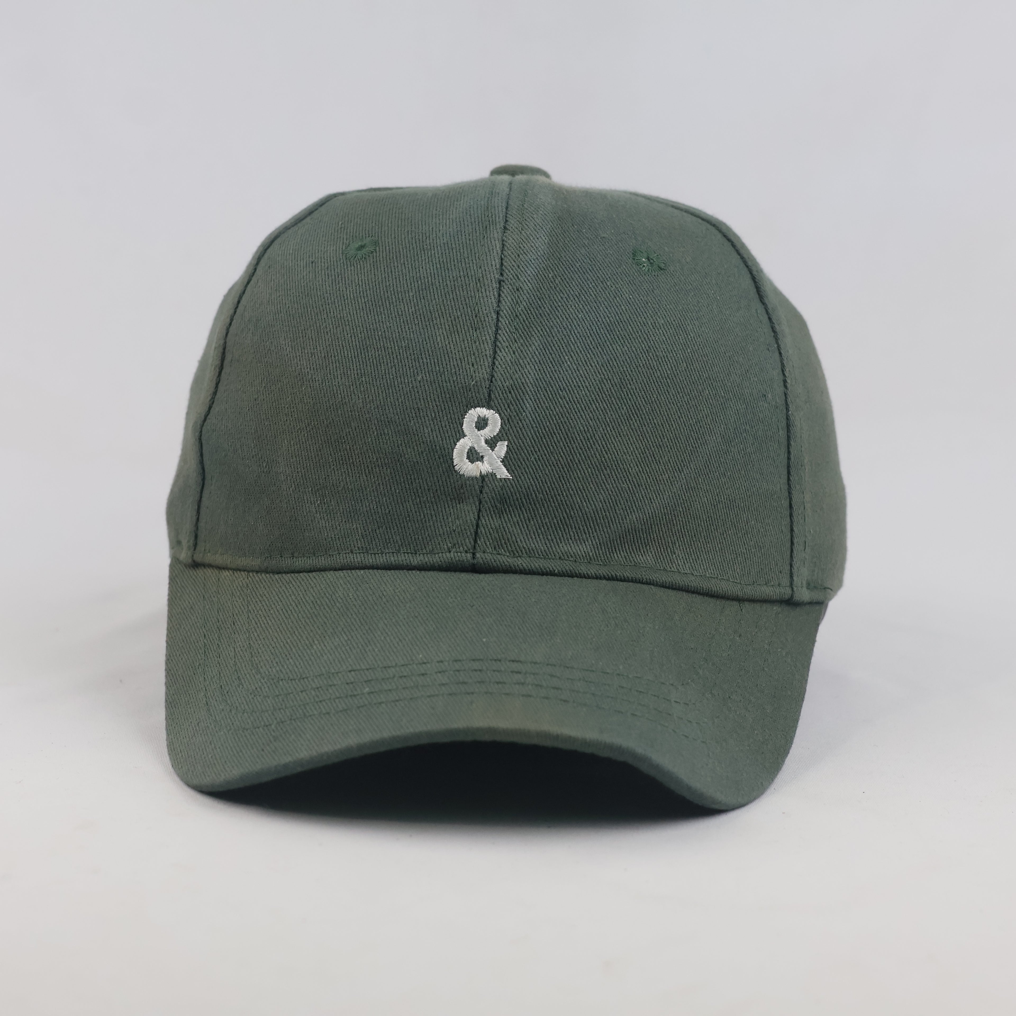 Thrifted Forest Olive Green "&" Symbol Minimalist Strapback Cap