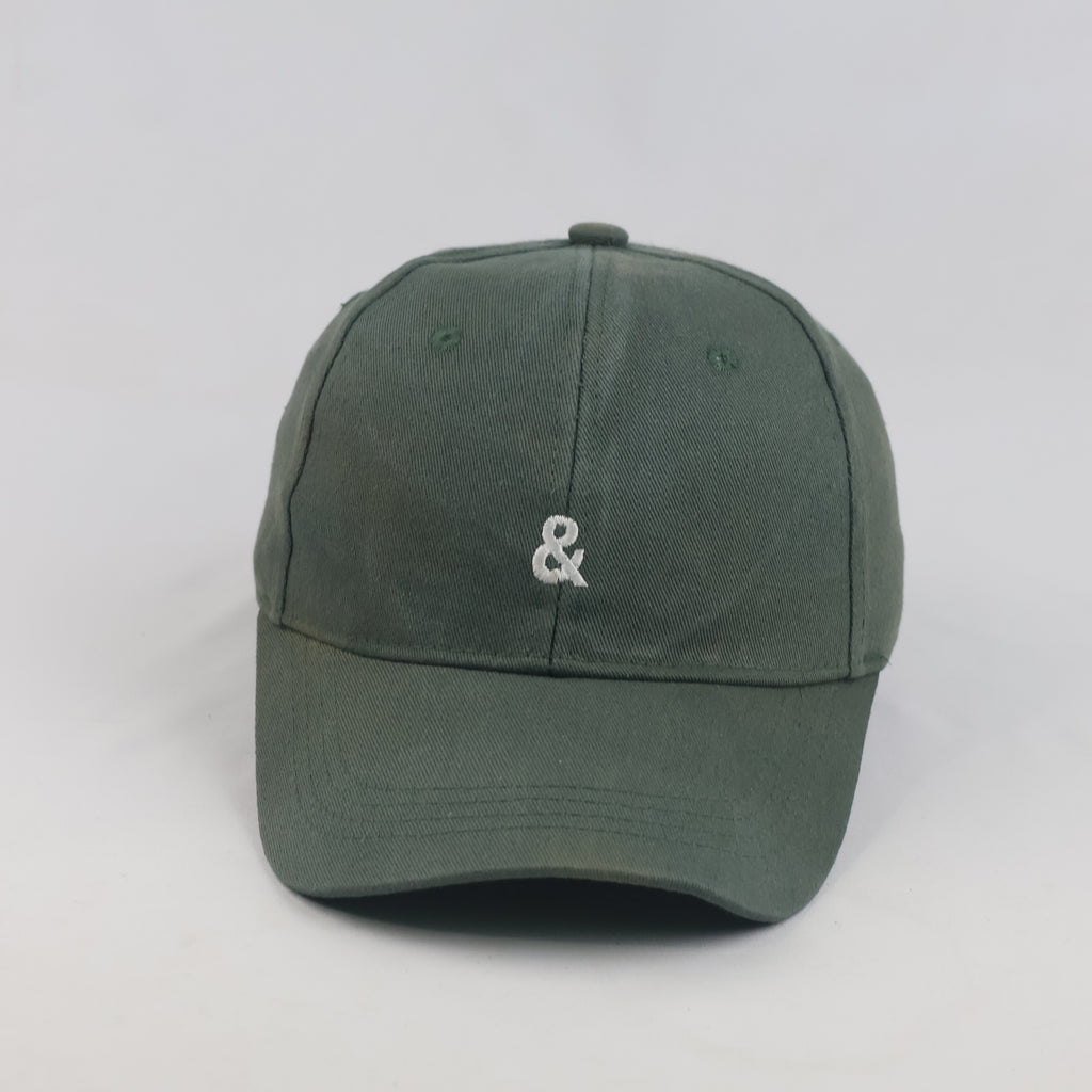 Thrifted Forest Olive Green "&" Symbol Minimalist Strapback Cap