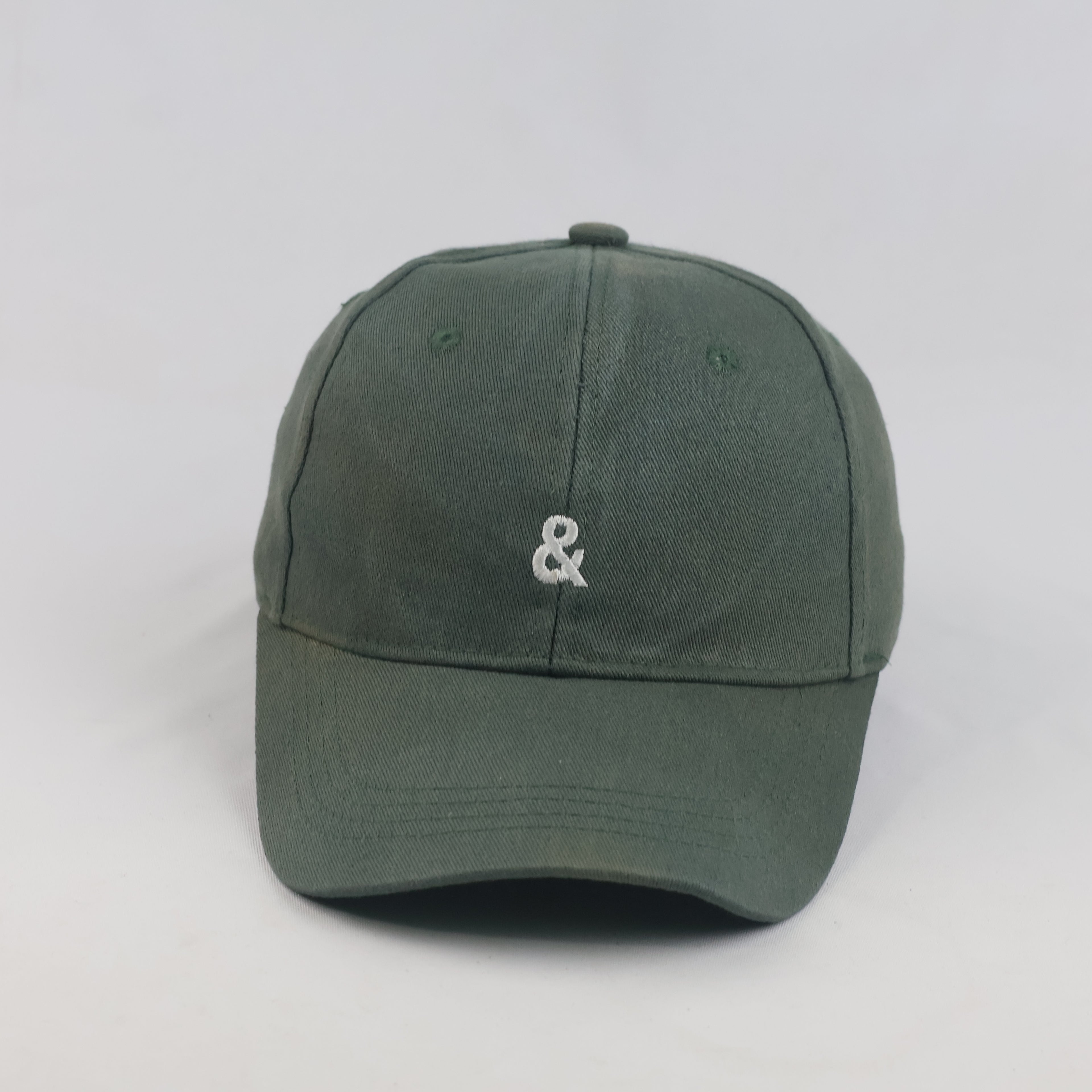 Thrifted Forest Olive Green "&" Symbol Minimalist Strapback Cap