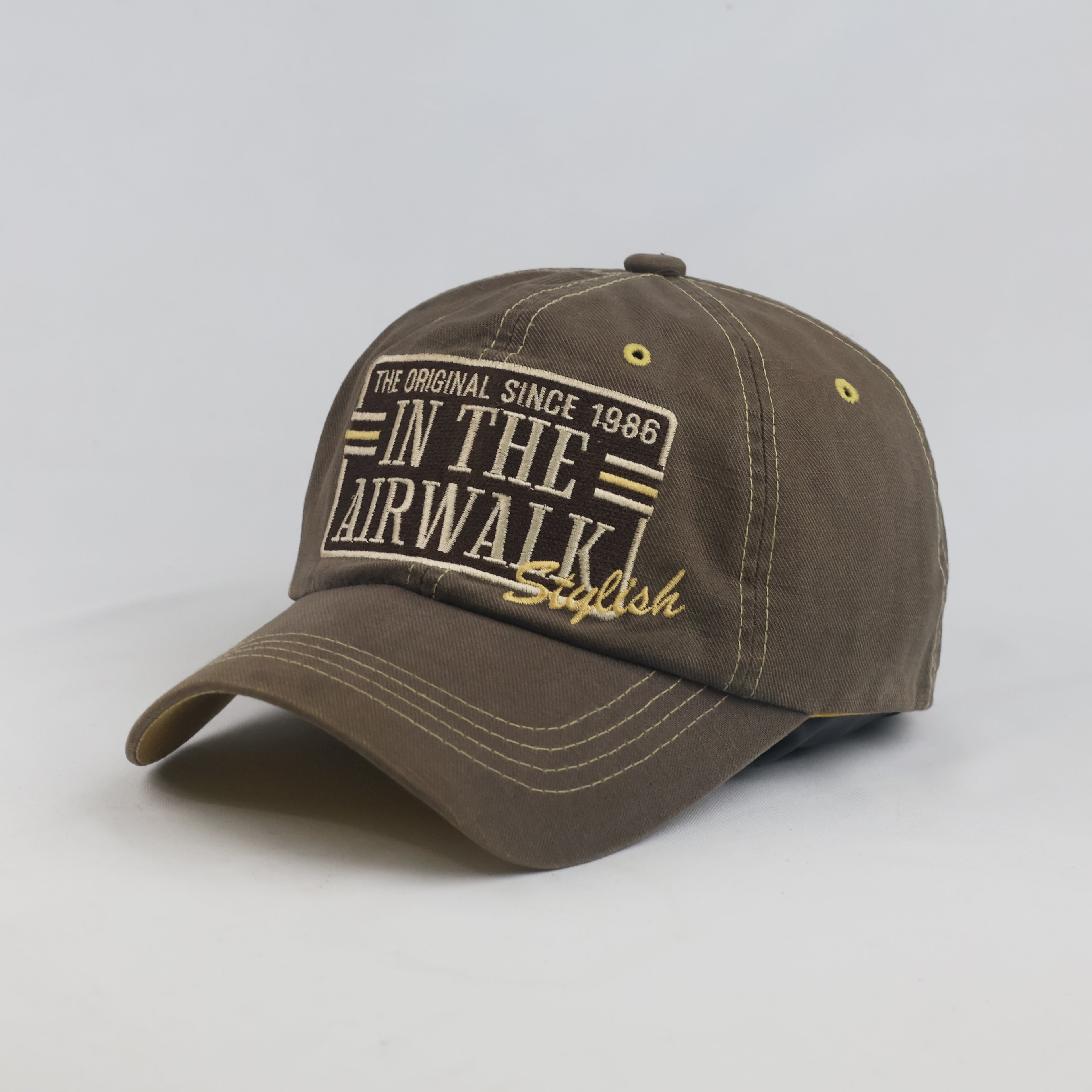 Thrifted Airwalk 1986 Olive & Yellow Two-Tone Strapback Hat