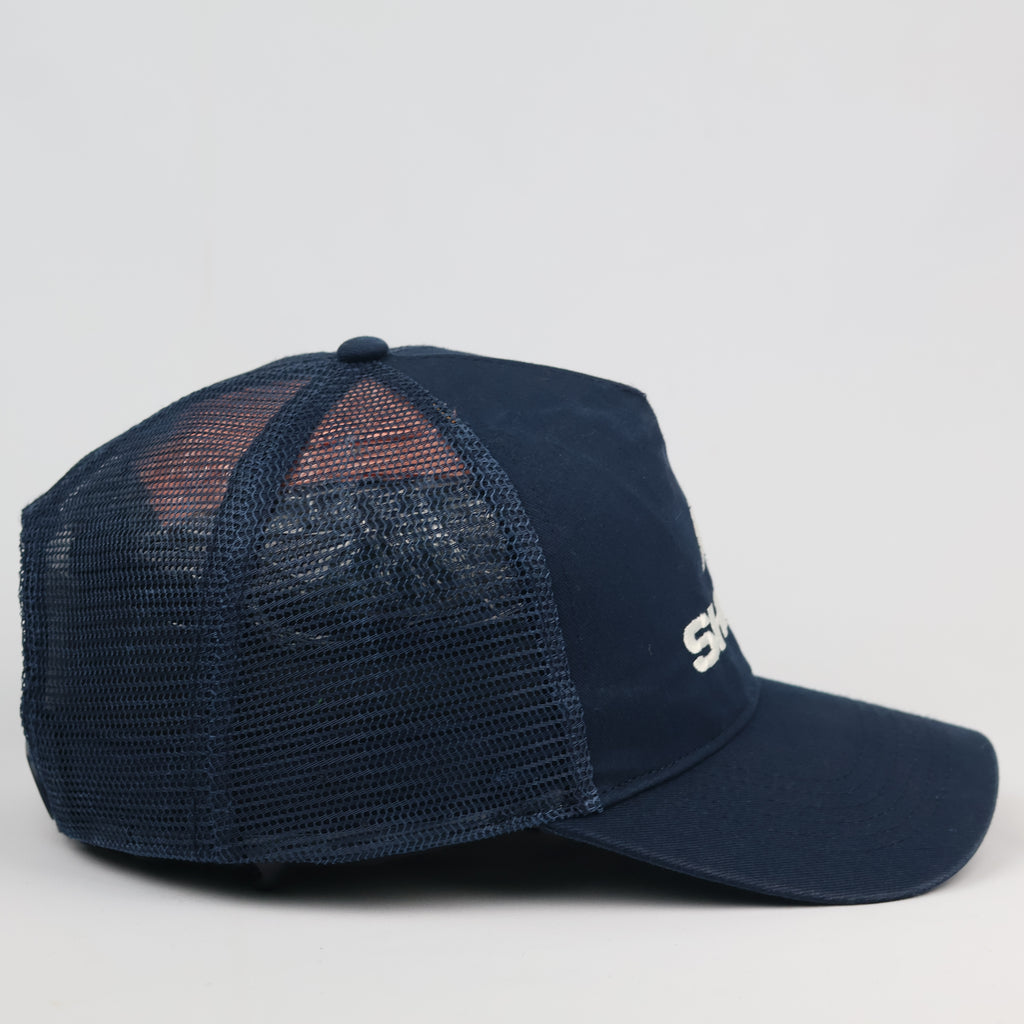 Beechfield "Shark" Logo Navy Blue Vintage Trucker Thrifted Cap