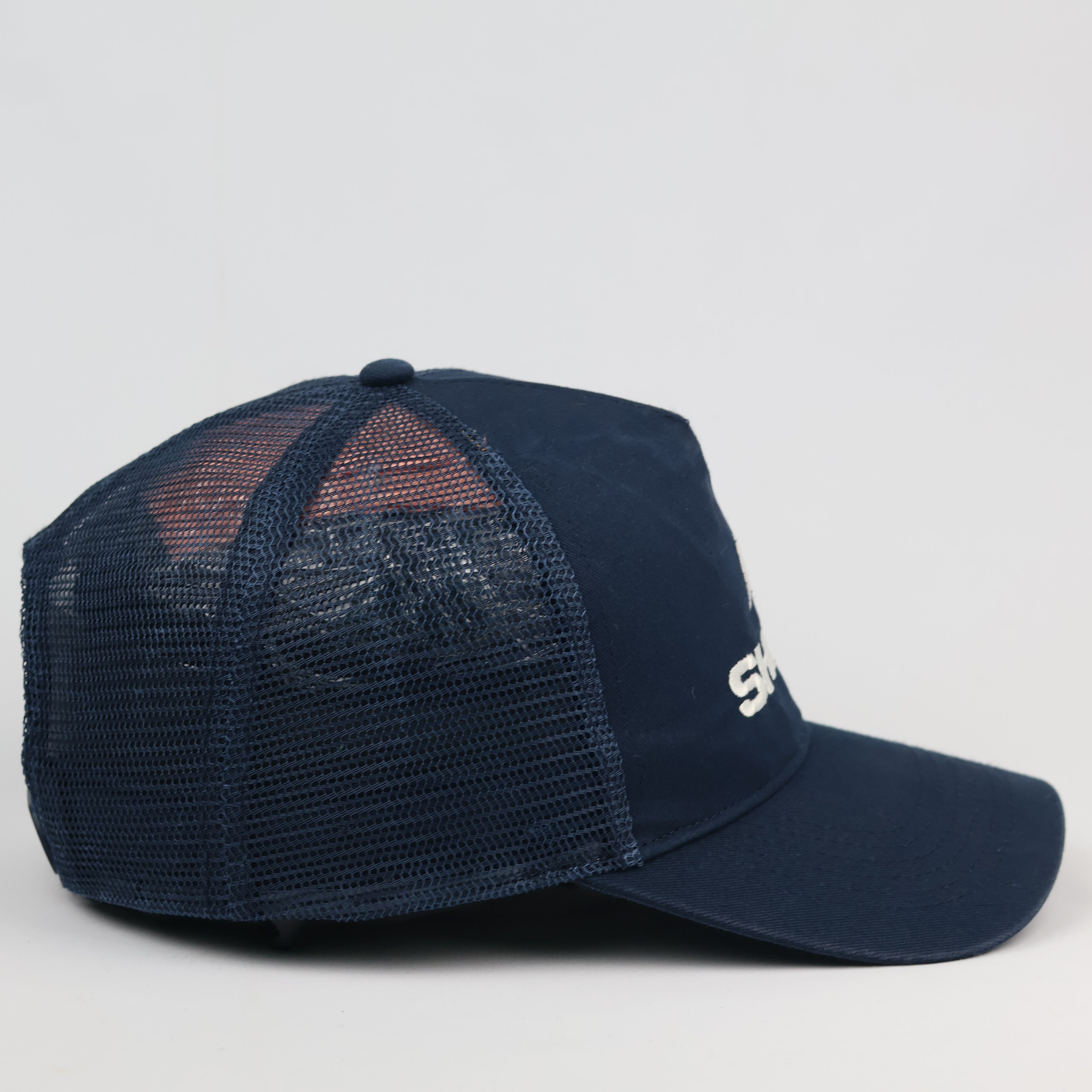 Beechfield "Shark" Logo Navy Blue Vintage Trucker Thrifted Cap