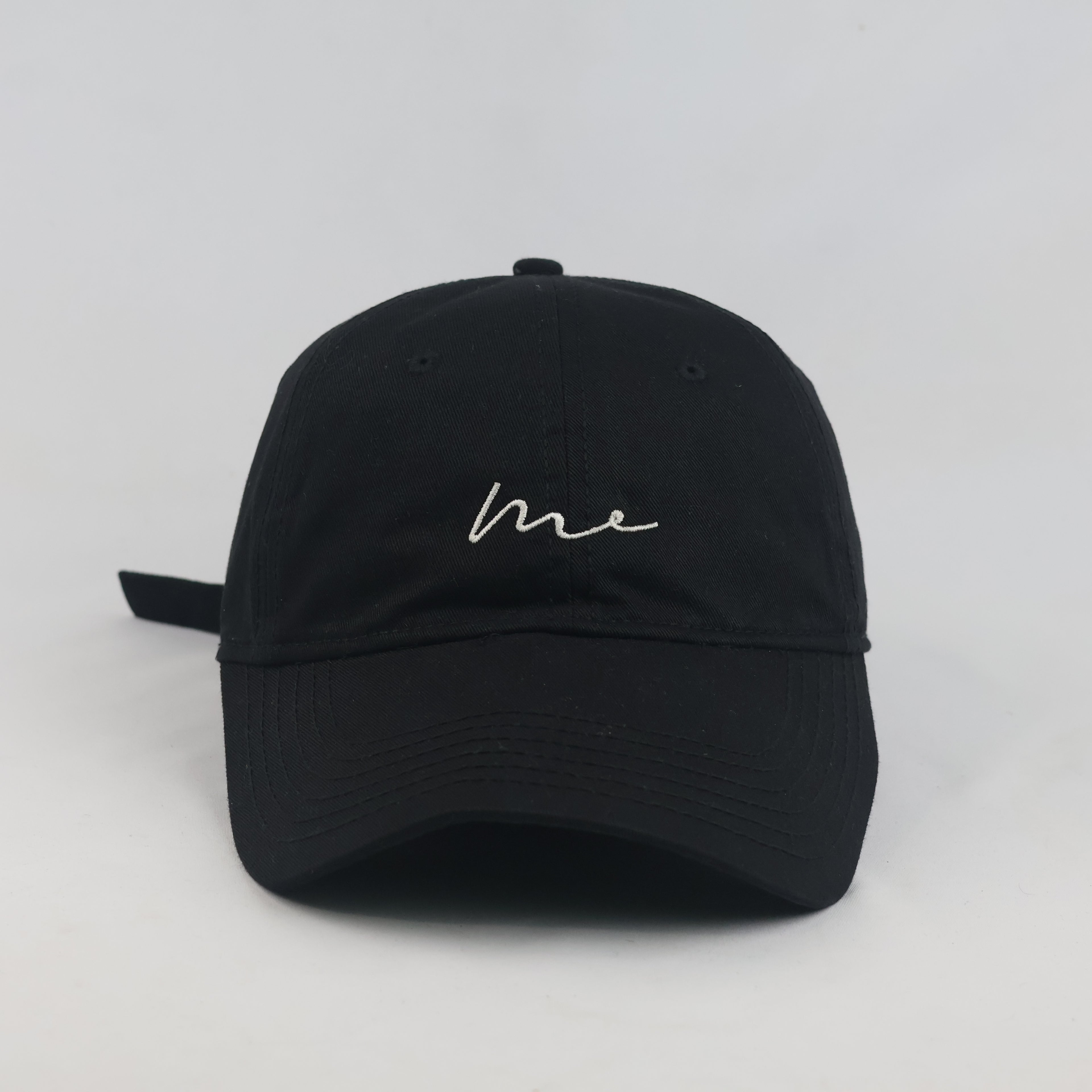 Thrifted BigHead Planet Black "me" Cursive Script Strapback Hat