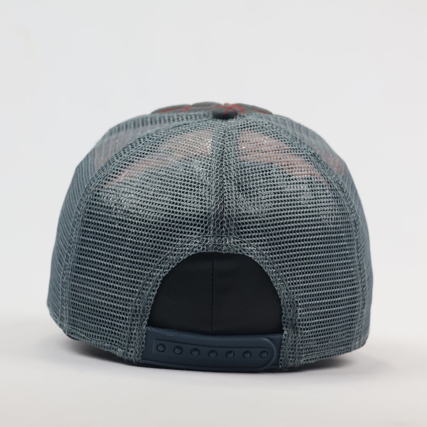 Retro Diamond Quilt Trucker Thrifted Cap - Grey with Red Stitching