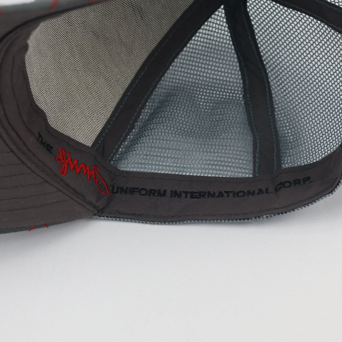 Retro Diamond Quilt Trucker Thrifted Cap - Grey with Red Stitching