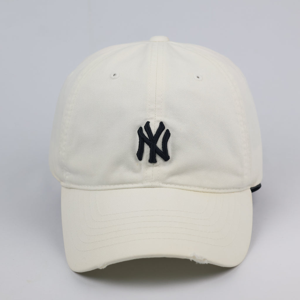 Vintage MLB New York Yankees Off-White Distressed Dad Thrifted Hat