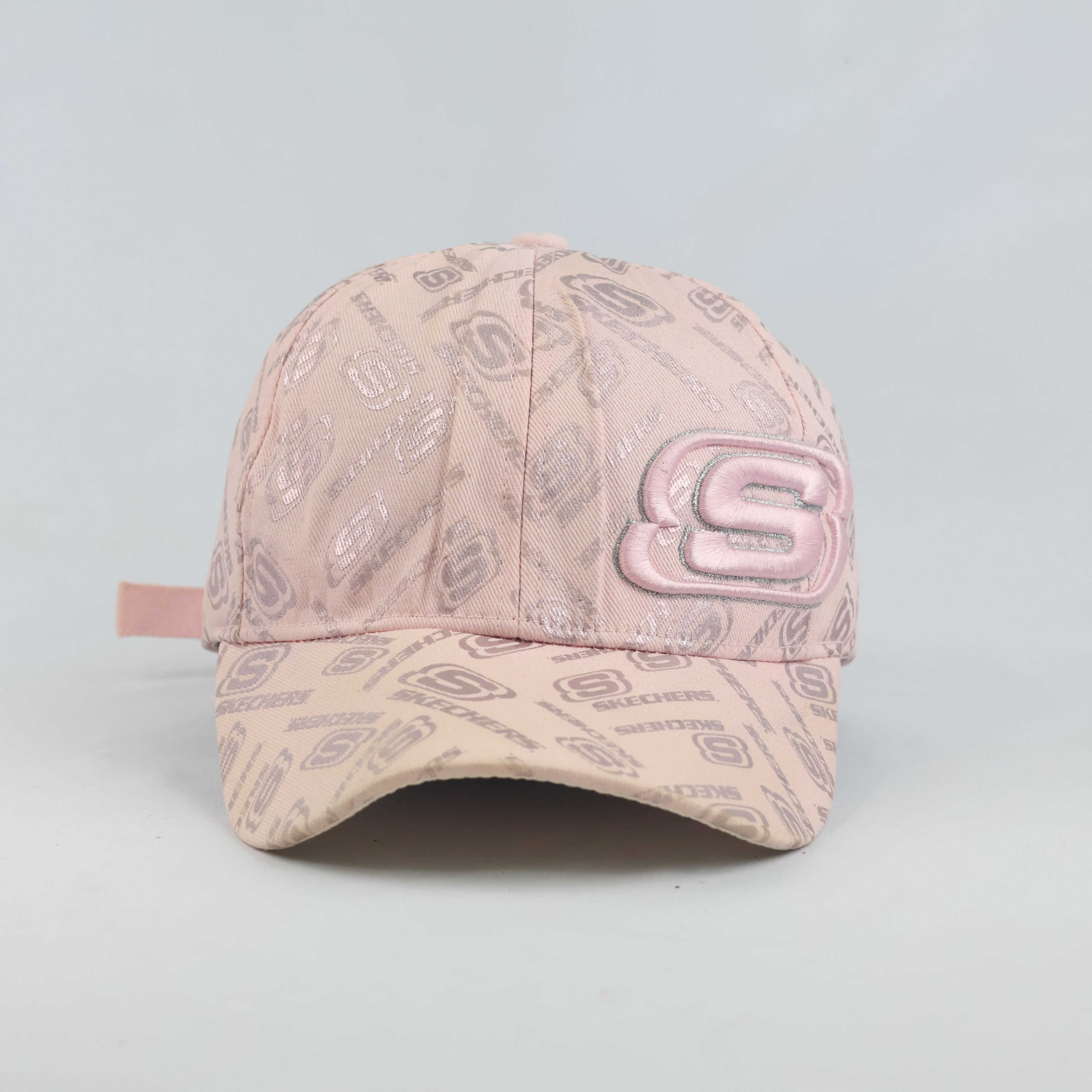 Thrifted Skechers Pink Metallic Monogram Embroidered Strapback Hat