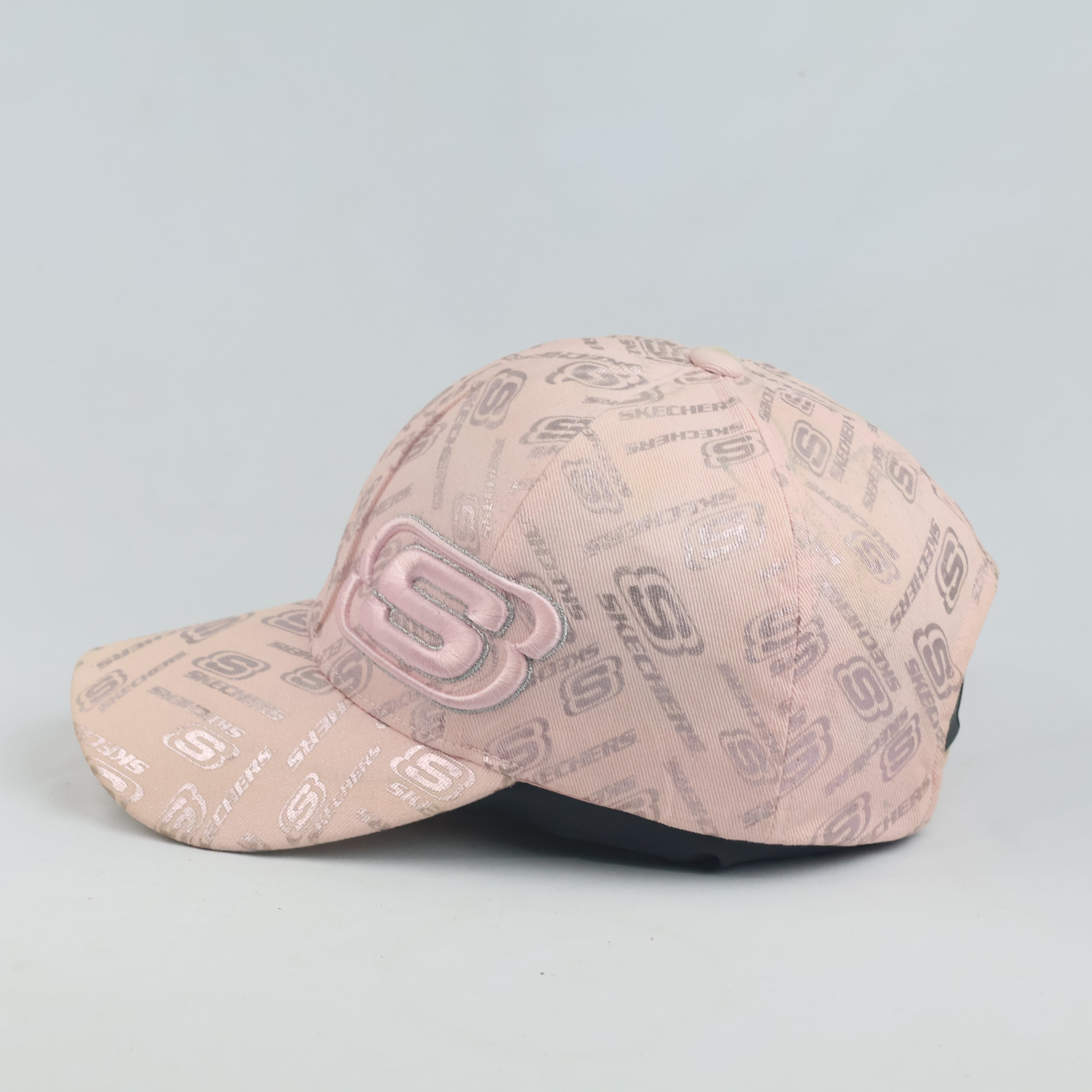 Thrifted Skechers Pink Metallic Monogram Embroidered Strapback Hat