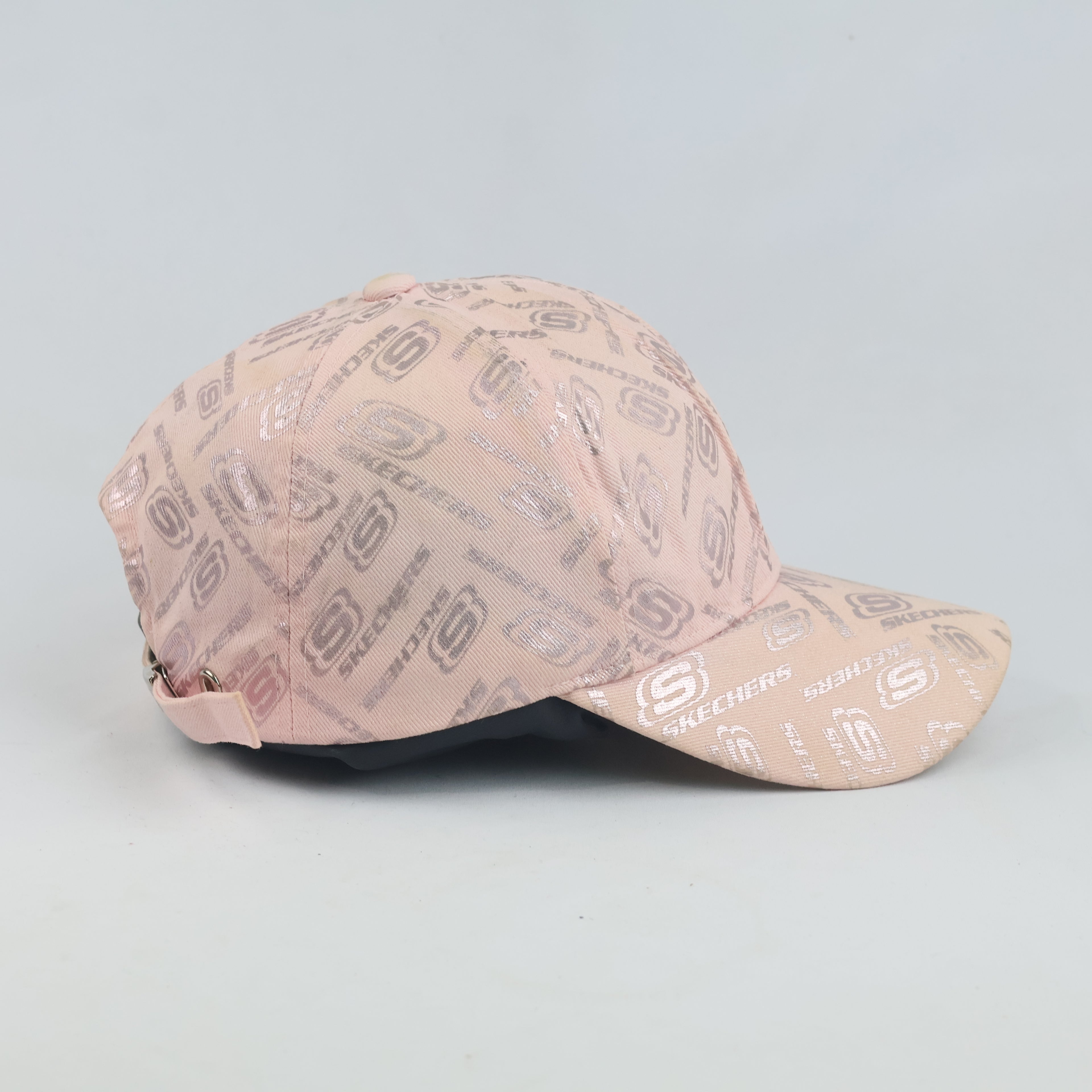 Thrifted Skechers Pink Metallic Monogram Embroidered Strapback Hat
