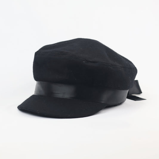 Classic Black Fiddler Thrifted Cap | Baker Boy Hat with Satin Ribbon | Unisex