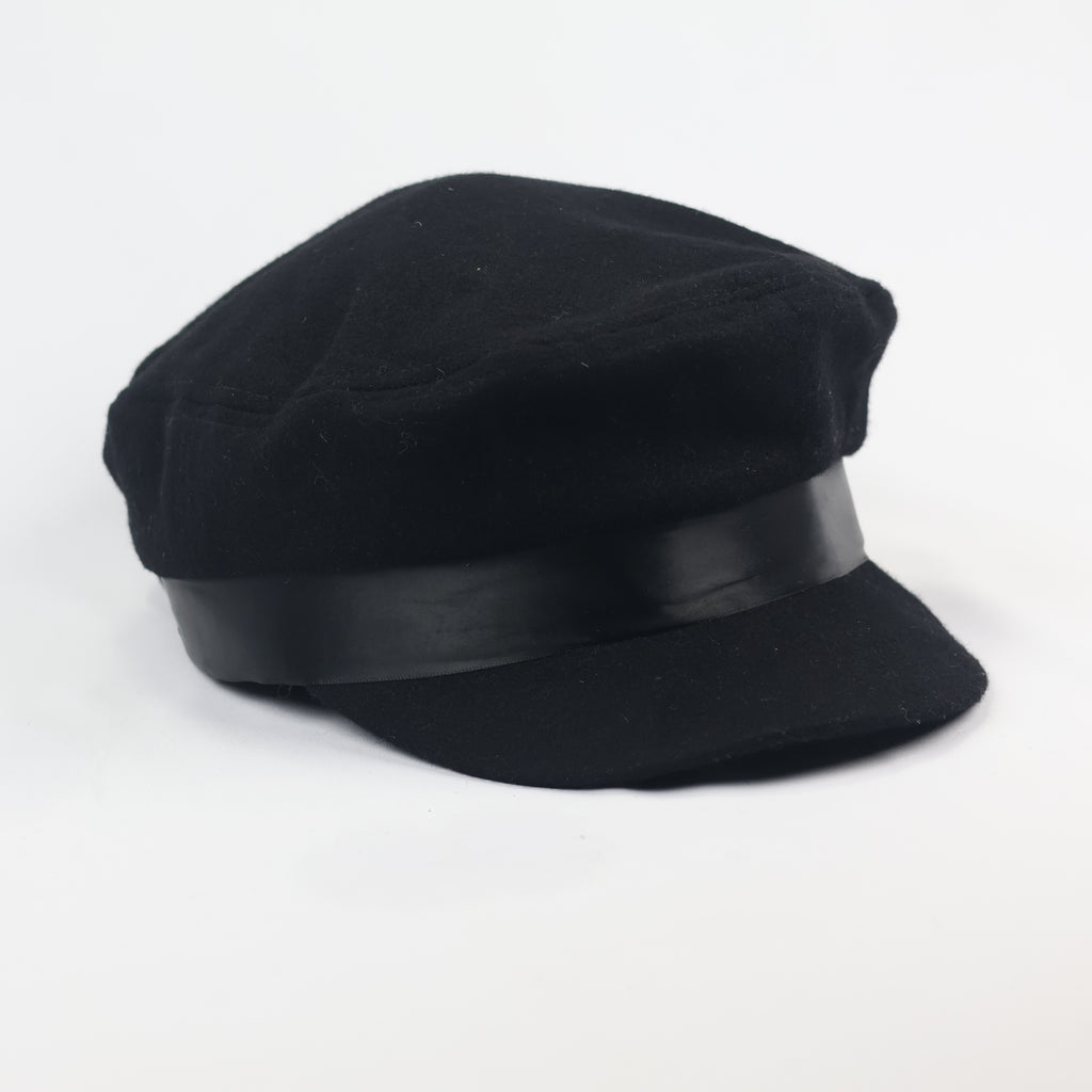 Classic Black Fiddler Thrifted Cap | Baker Boy Hat with Satin Ribbon | Unisex