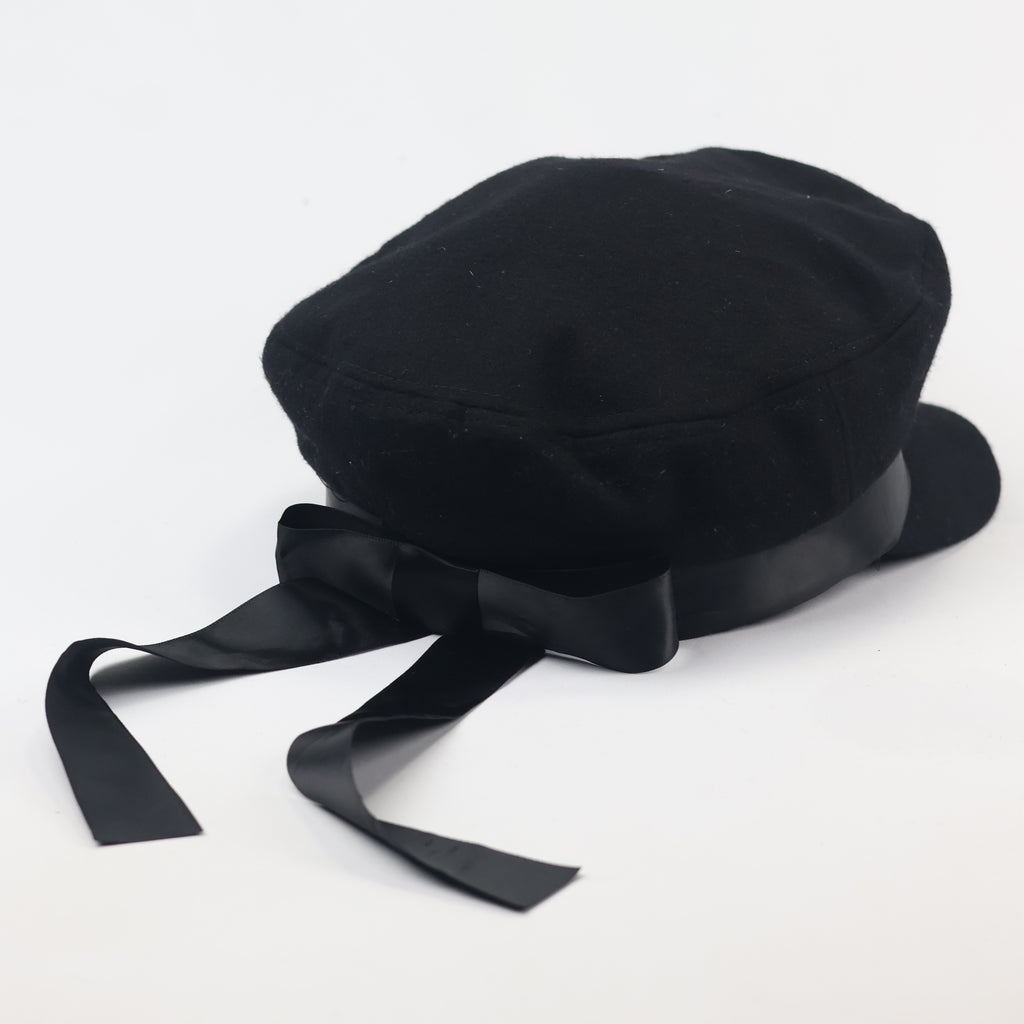 Classic Black Fiddler Thrifted Cap | Baker Boy Hat with Satin Ribbon | Unisex