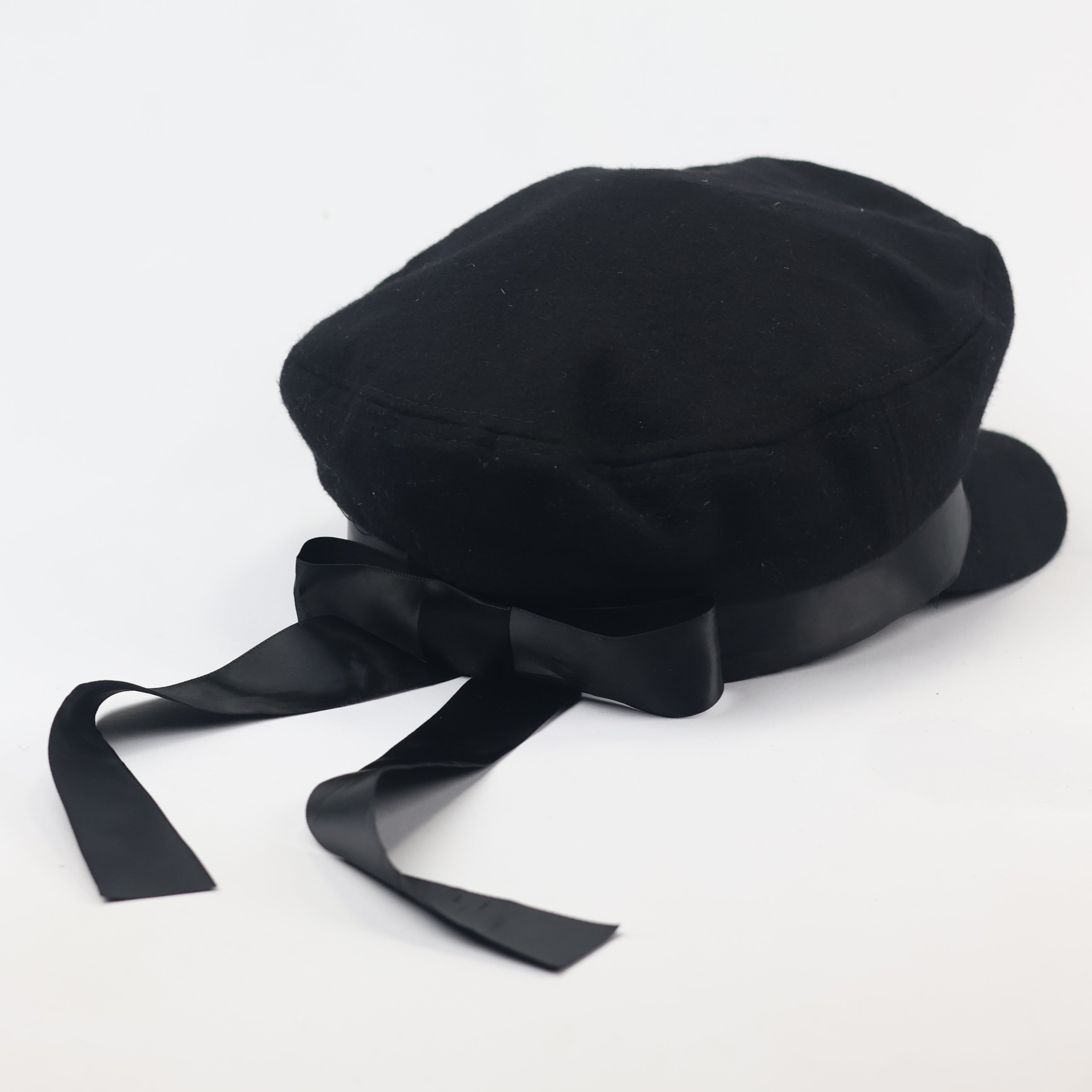 Classic Black Fiddler Thrifted Cap | Baker Boy Hat with Satin Ribbon | Unisex