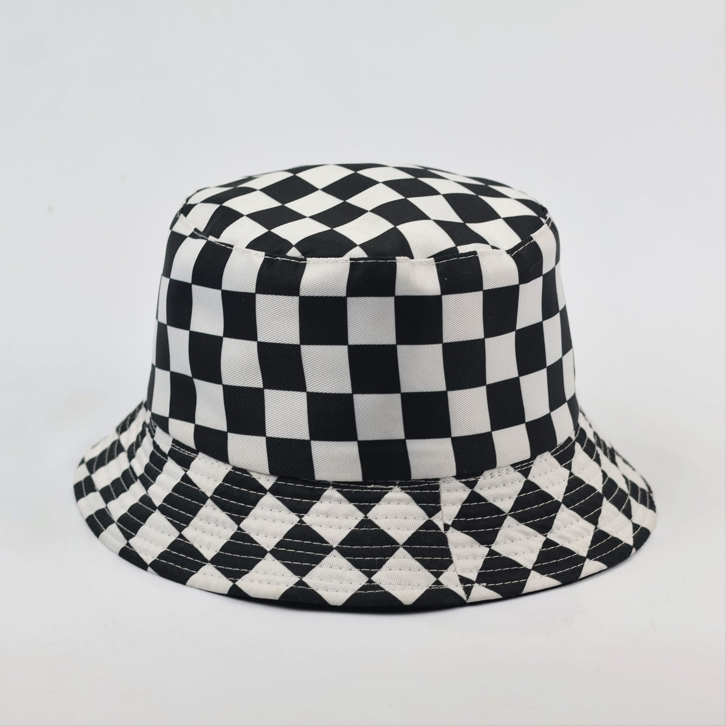 2-in-1 Monochrome Checkerboard & Butterfly Print Bucket Thrifted  Hat - Unisex