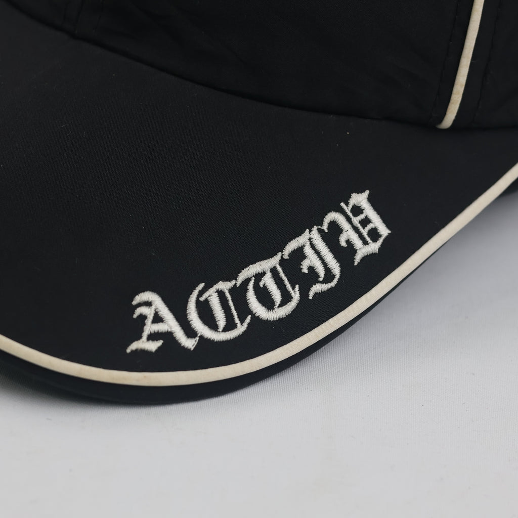 Thrifted Activ Black Nylon Piping Baseball Cap with Gothic Script