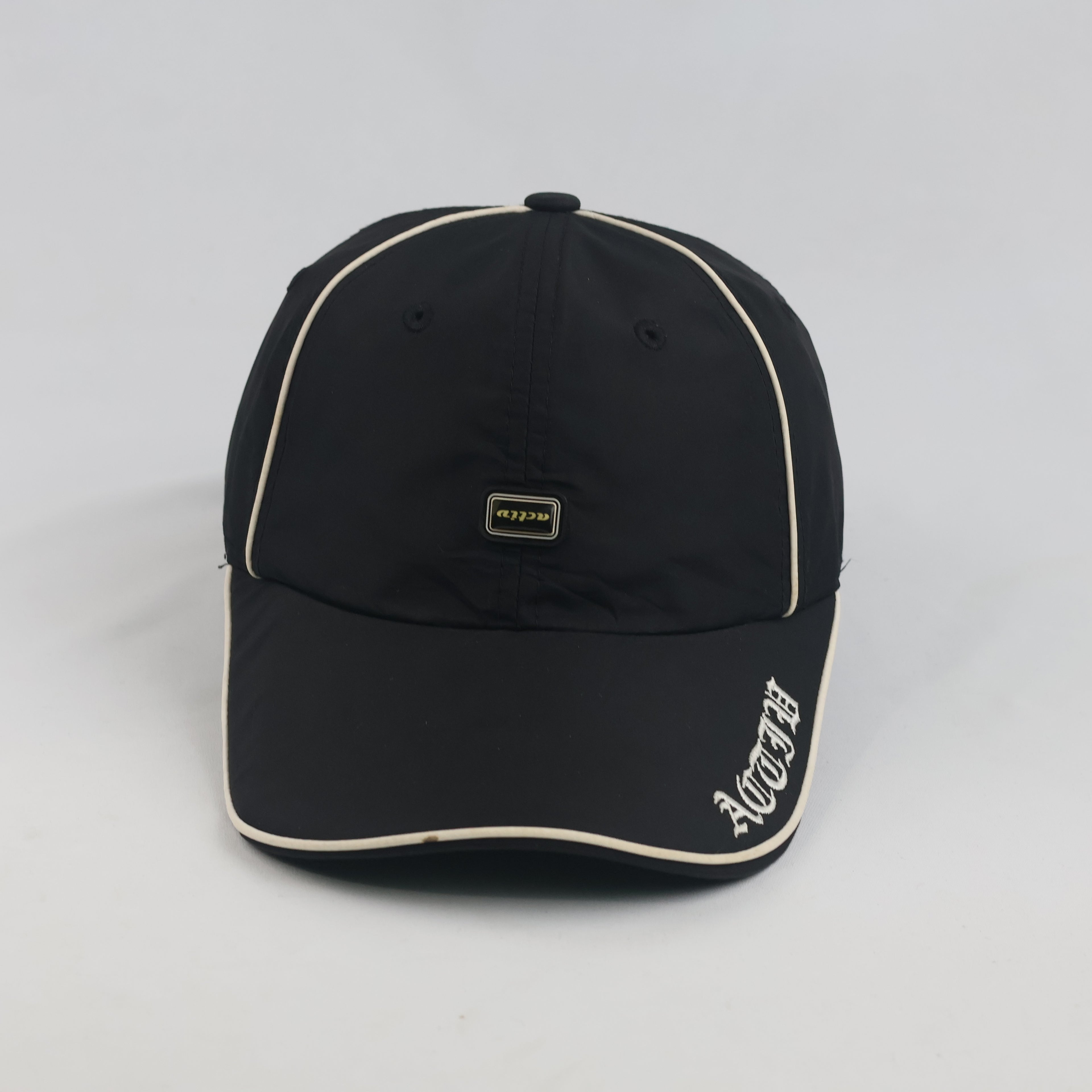Thrifted Activ Black Nylon Piping Baseball Cap with Gothic Script