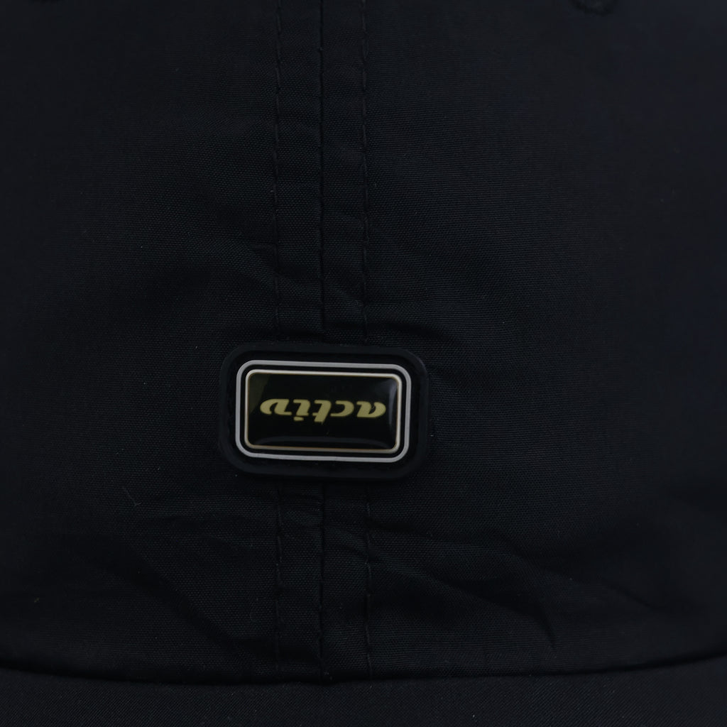Thrifted Activ Black Nylon Piping Baseball Cap with Gothic Script