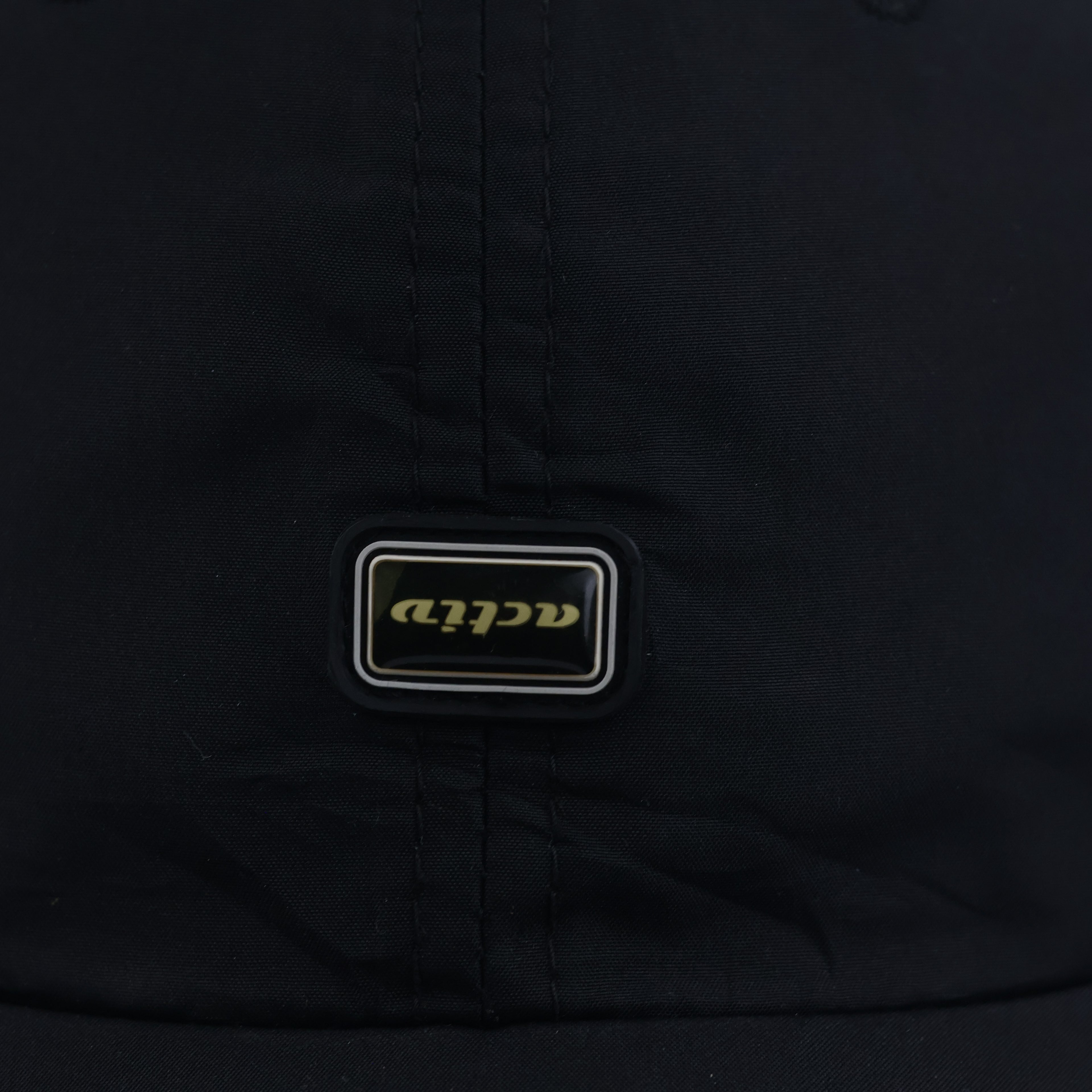 Thrifted Activ Black Nylon Piping Baseball Cap with Gothic Script