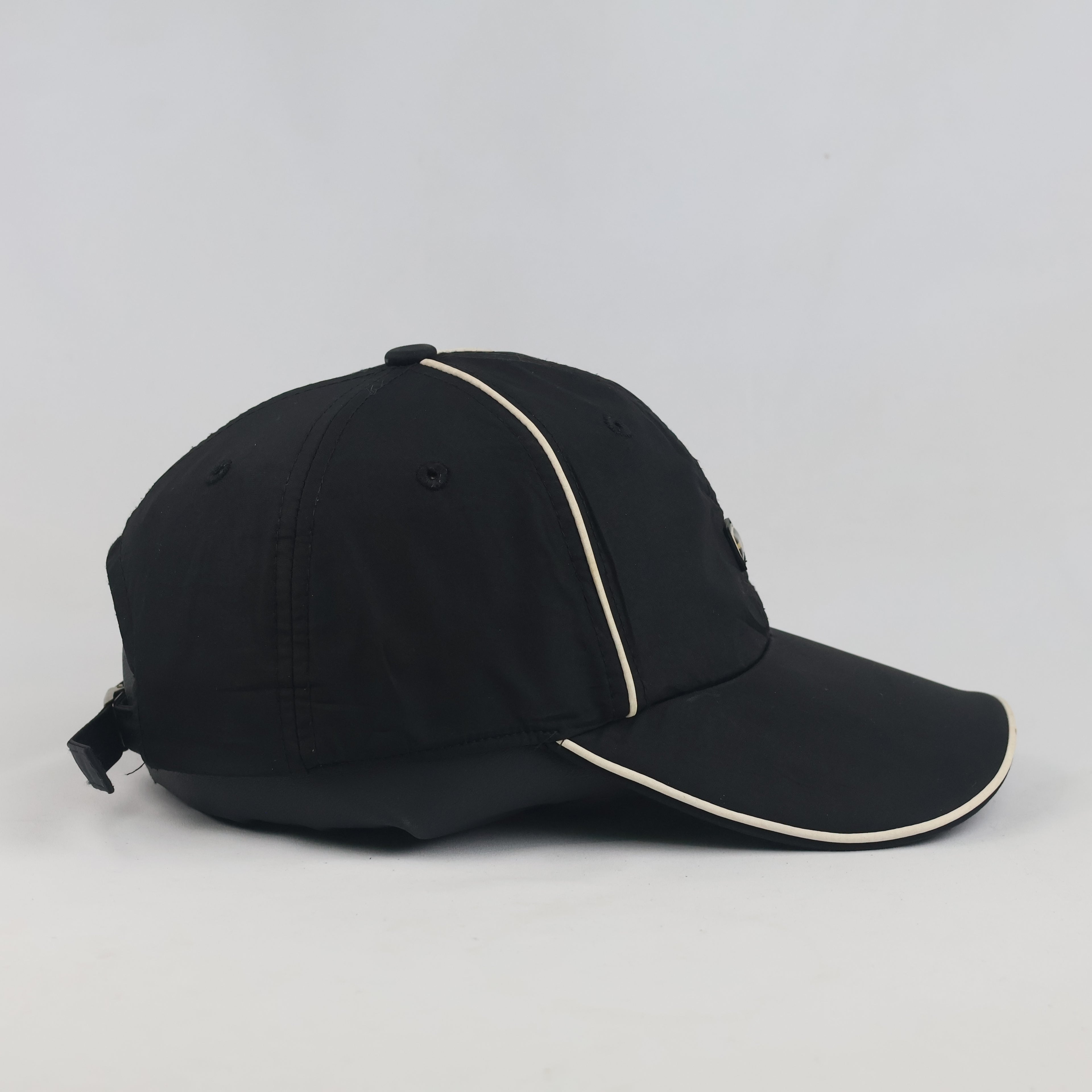 Thrifted Activ Black Nylon Piping Baseball Cap with Gothic Script