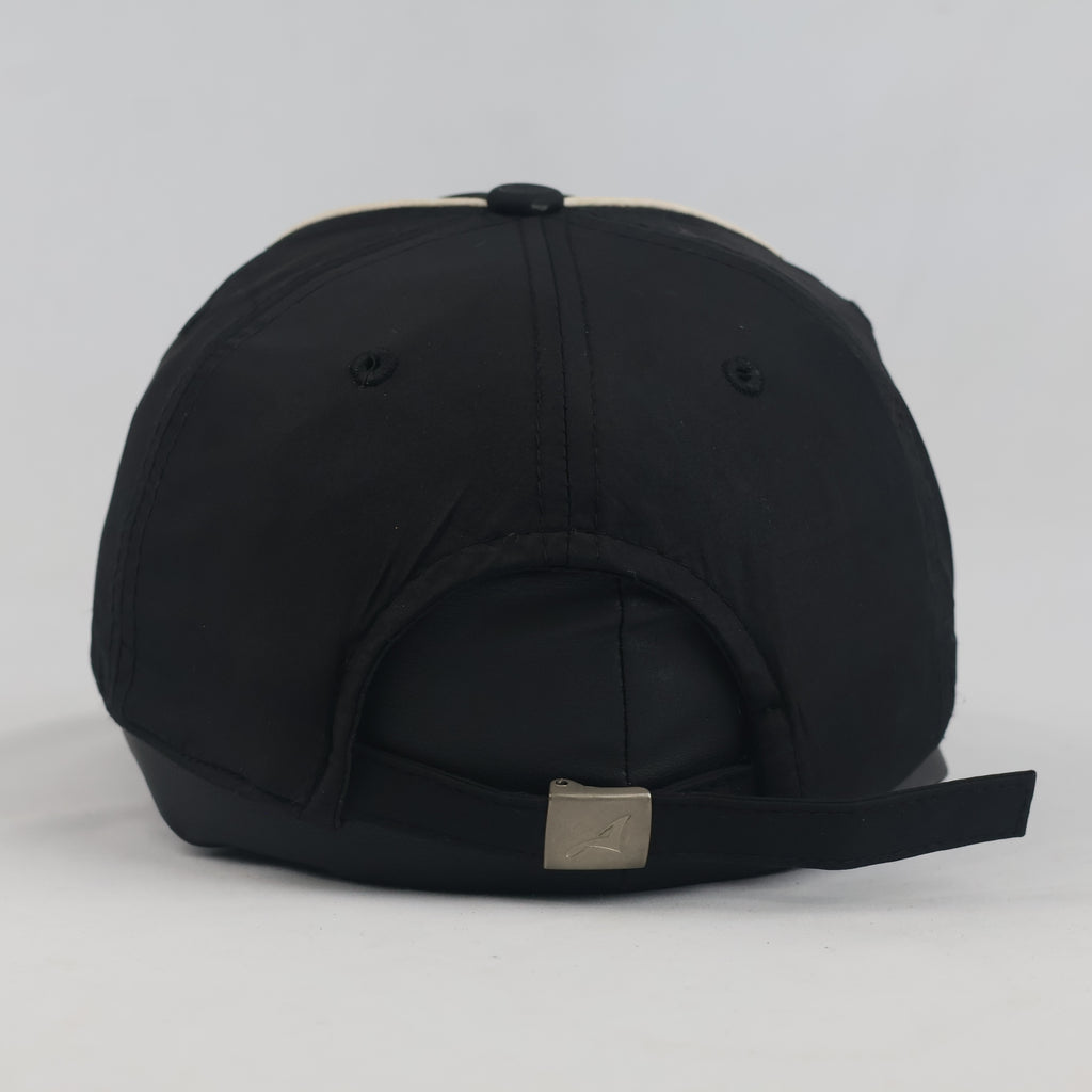Thrifted Activ Black Nylon Piping Baseball Cap with Gothic Script