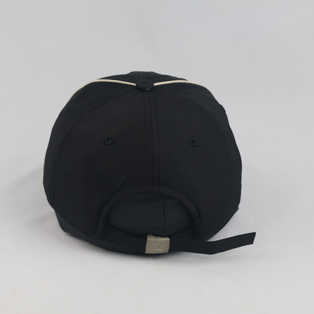 Thrifted Activ Black Nylon Piping Baseball Cap with Gothic Script