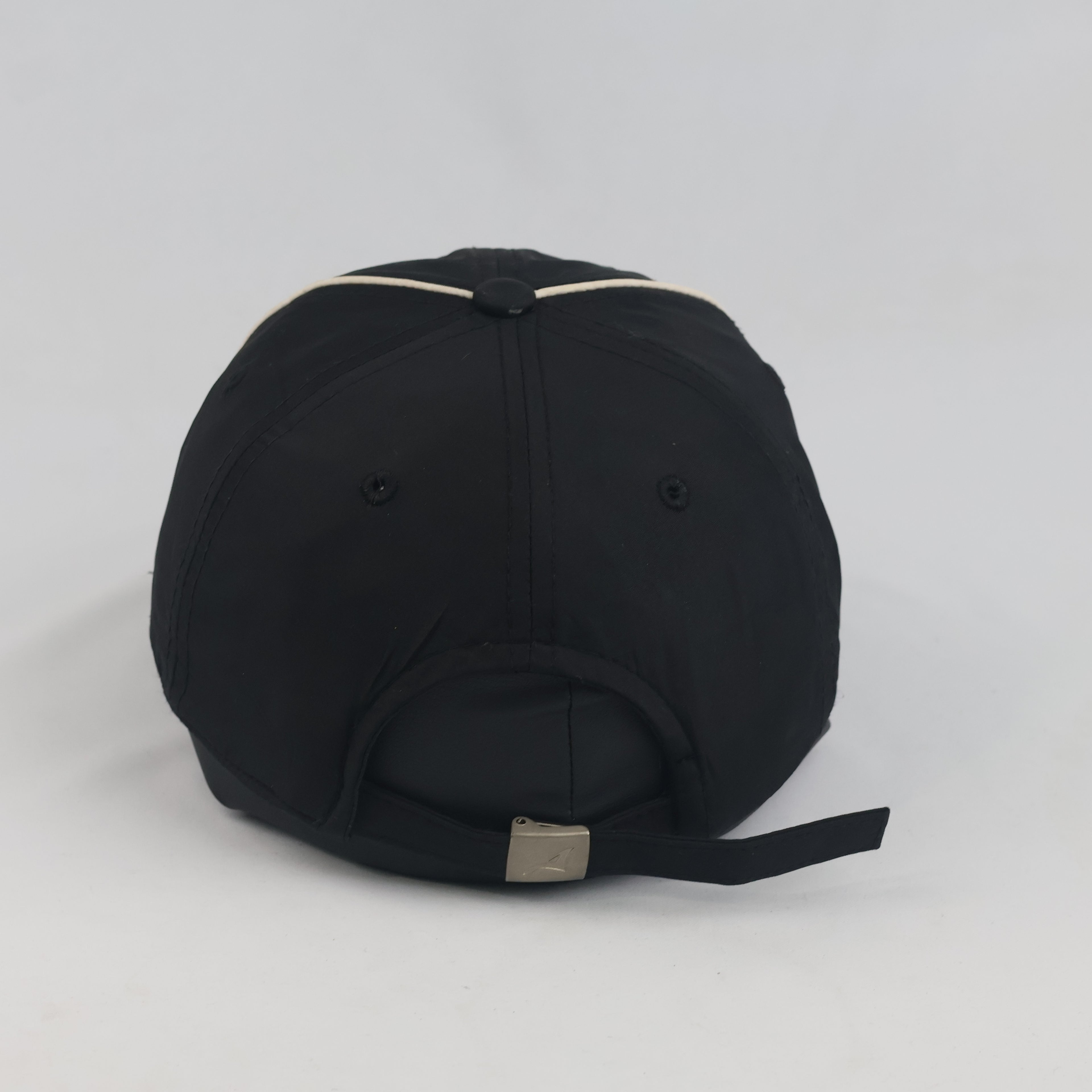 Thrifted Activ Black Nylon Piping Baseball Cap with Gothic Script