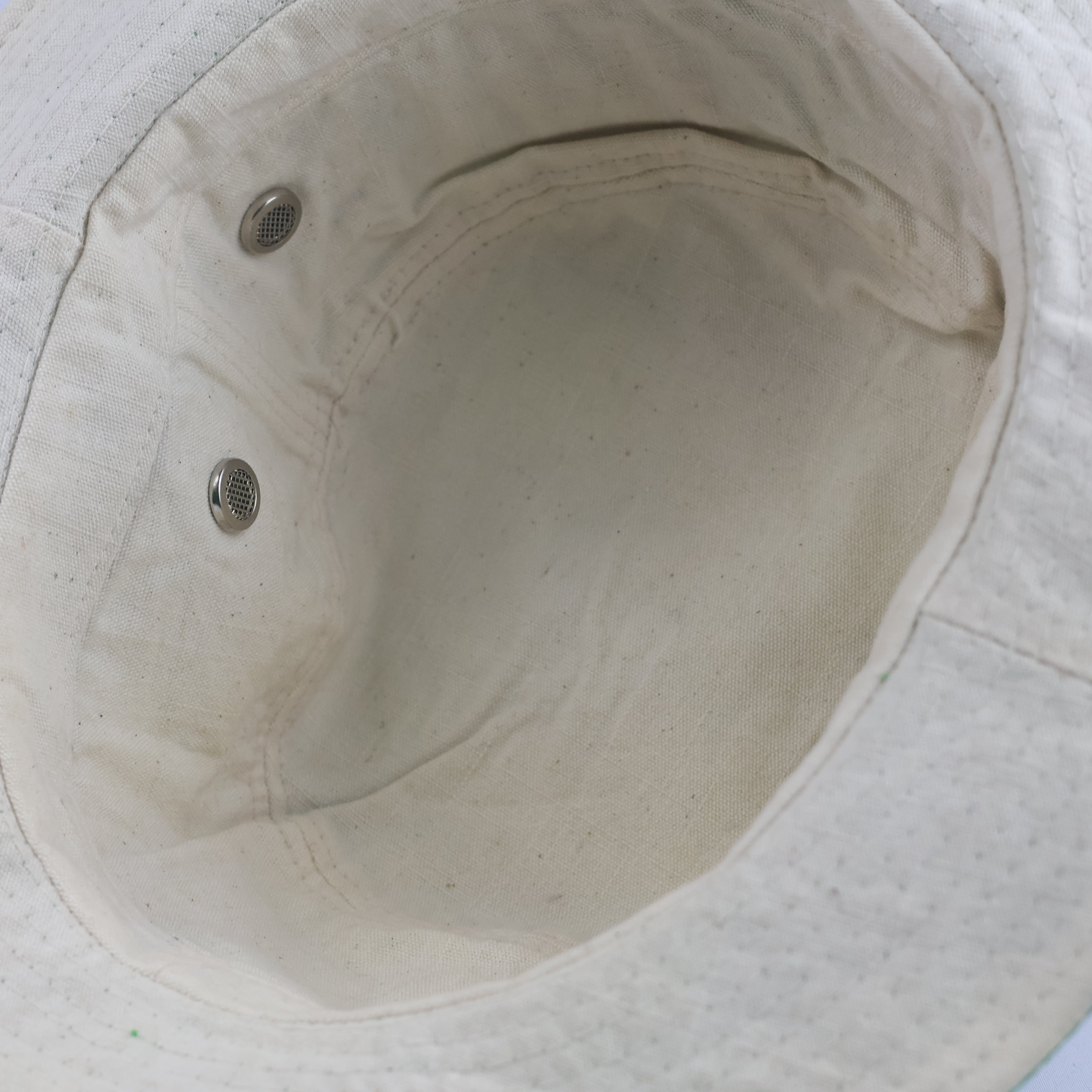 Thrifted Cream Cotton Outdoor Bush Hat with Chin Drawstring