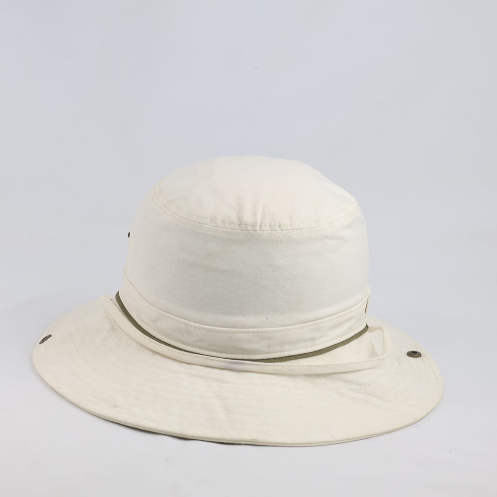 Thrifted Cream Cotton Outdoor Bush Hat with Chin Drawstring