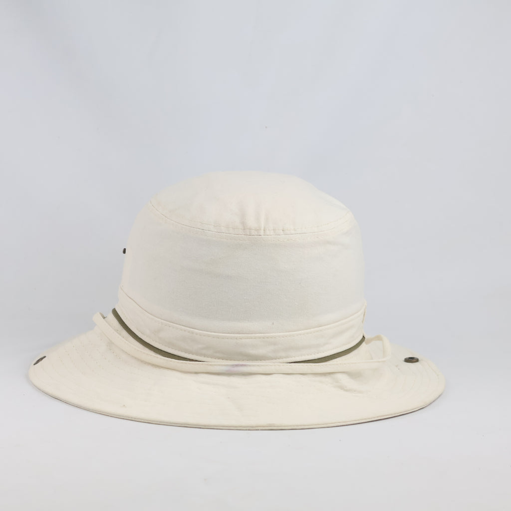 Thrifted Cream Cotton Outdoor Bush Hat with Chin Drawstring