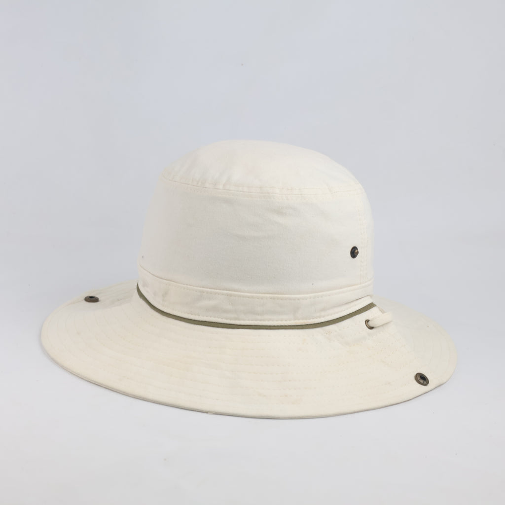 Thrifted Cream Cotton Outdoor Bush Hat with Chin Drawstring