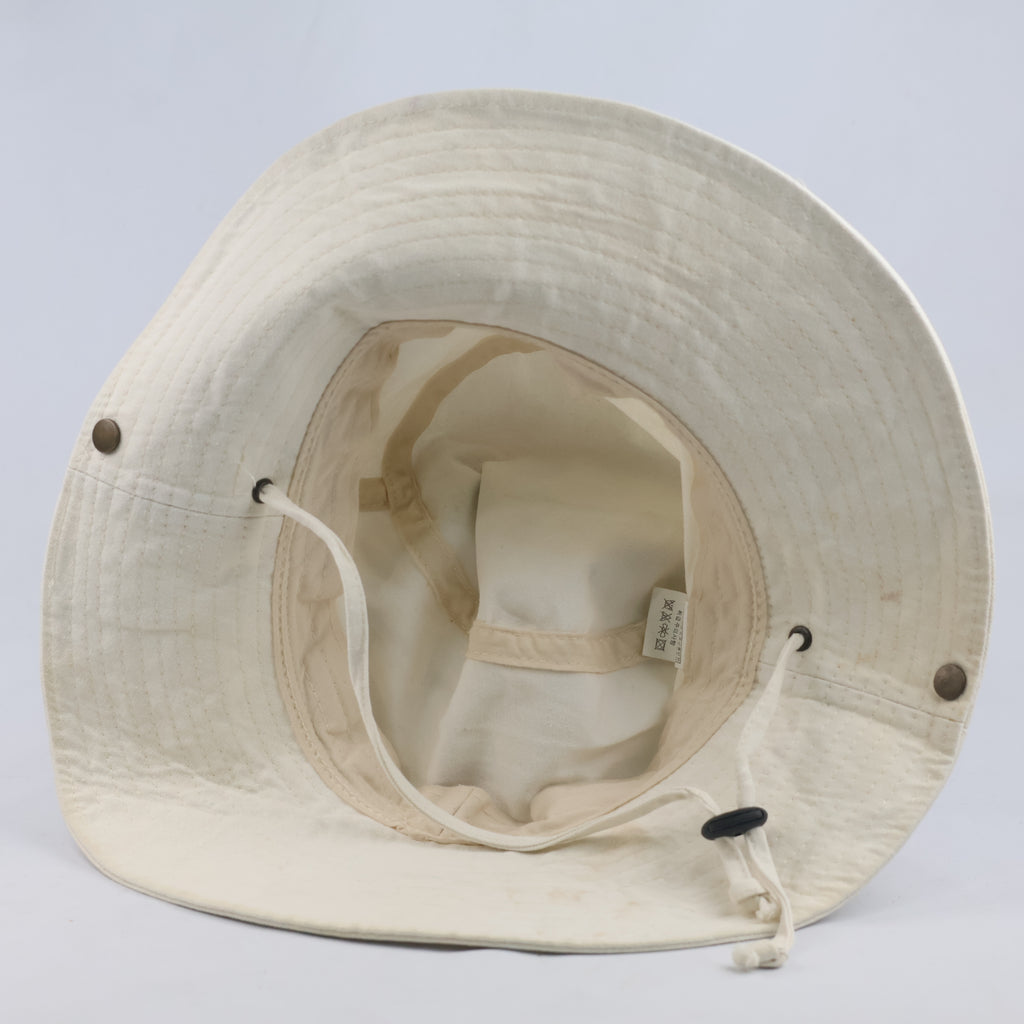 Thrifted Cream Cotton Outdoor Bush Hat with Chin Drawstring