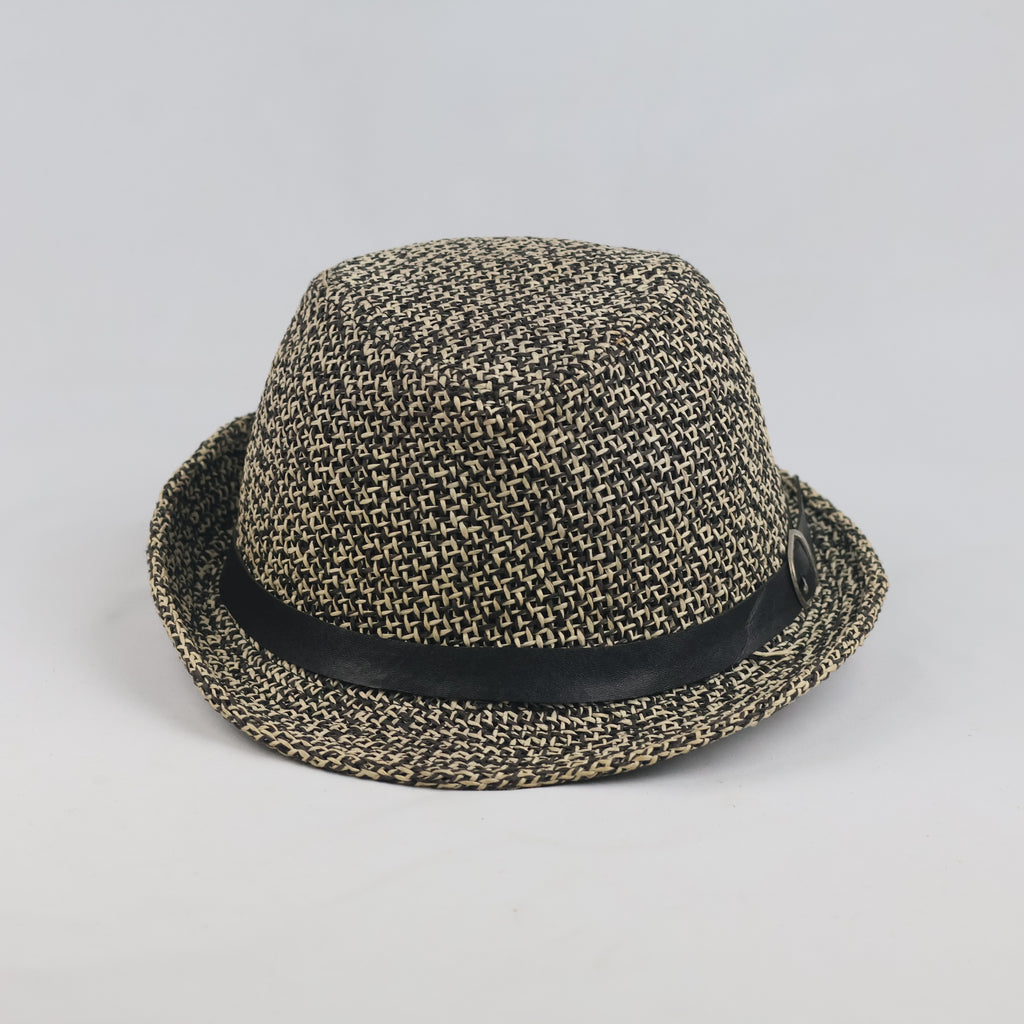 Thrifted Two-Tone Woven Straw Trilby Summer Hat (Size 57 cm)