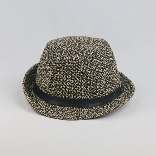 Thrifted Two-Tone Woven Straw Trilby Summer Hat (Size 57 cm)