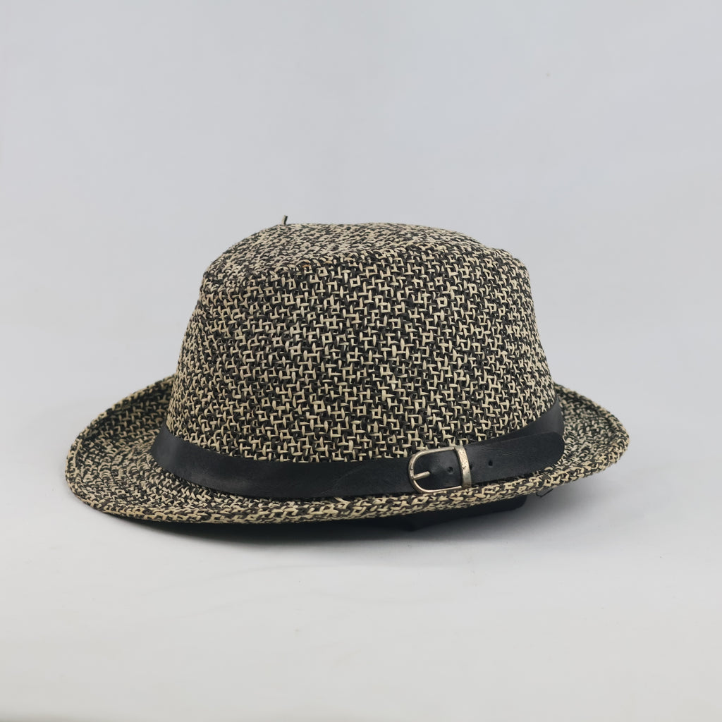 Thrifted Two-Tone Woven Straw Trilby Summer Hat (Size 57 cm)