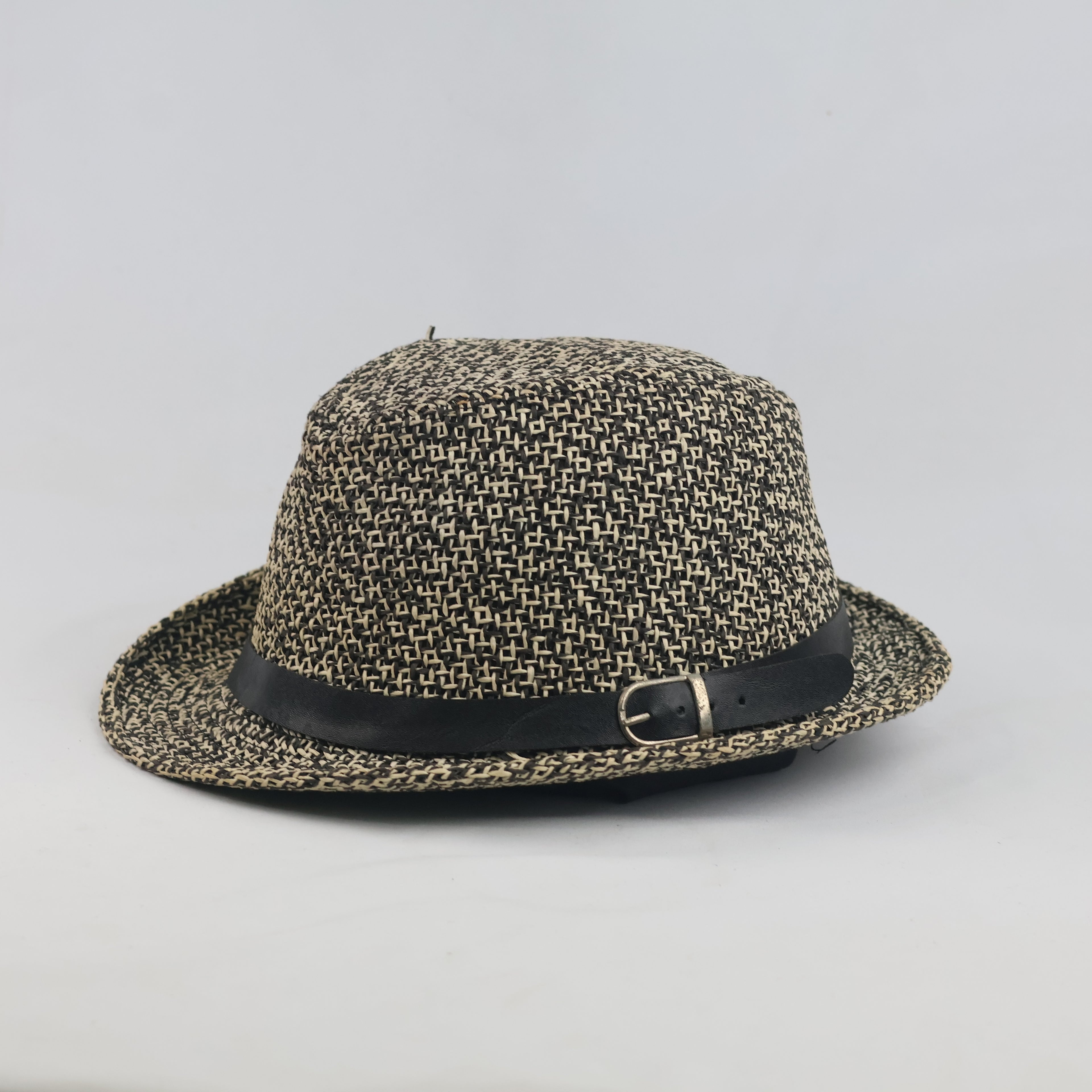 Thrifted Two-Tone Woven Straw Trilby Summer Hat (Size 57 cm)