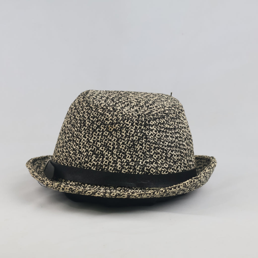Thrifted Two-Tone Woven Straw Trilby Summer Hat (Size 57 cm)