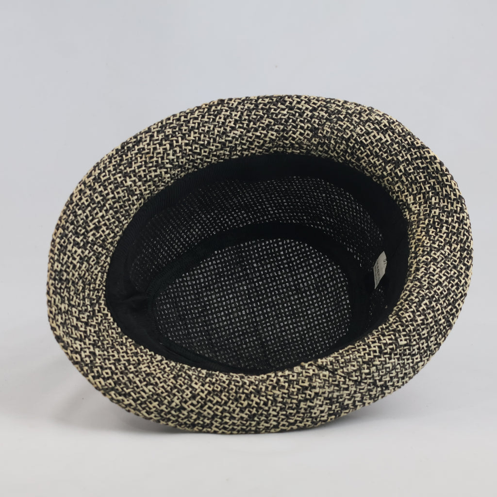 Thrifted Two-Tone Woven Straw Trilby Summer Hat (Size 57 cm)