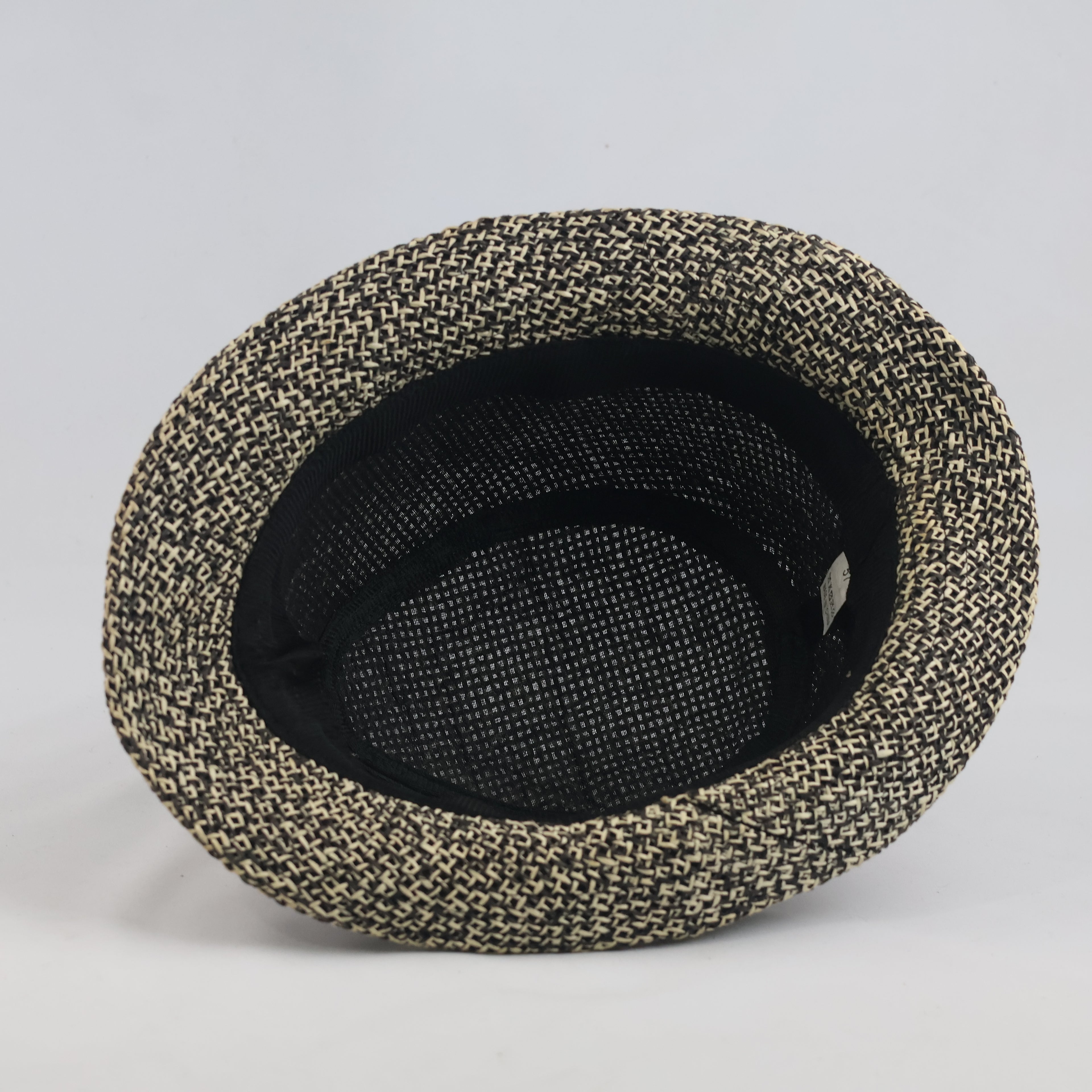 Thrifted Two-Tone Woven Straw Trilby Summer Hat (Size 57 cm)