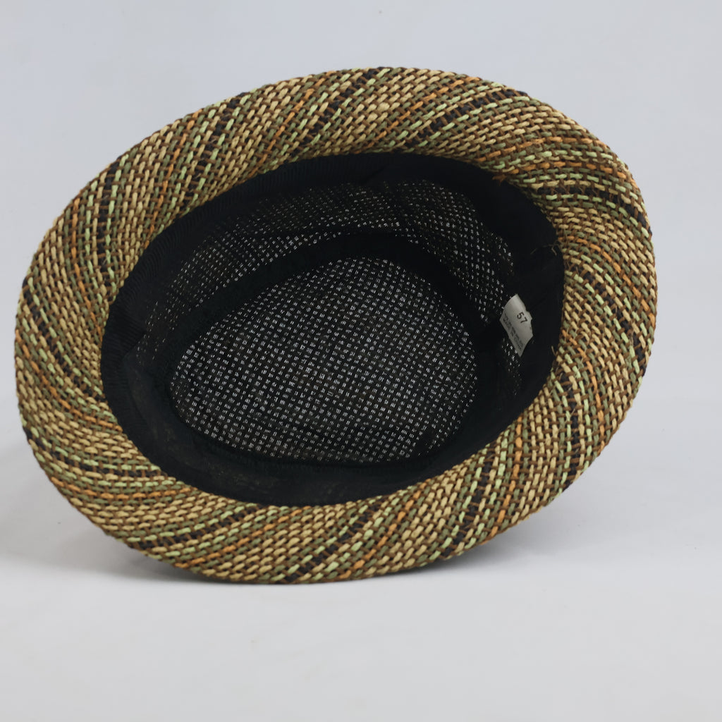 Thrifted Woven Paper Straw Fedora Hat with Black Ribbon Band