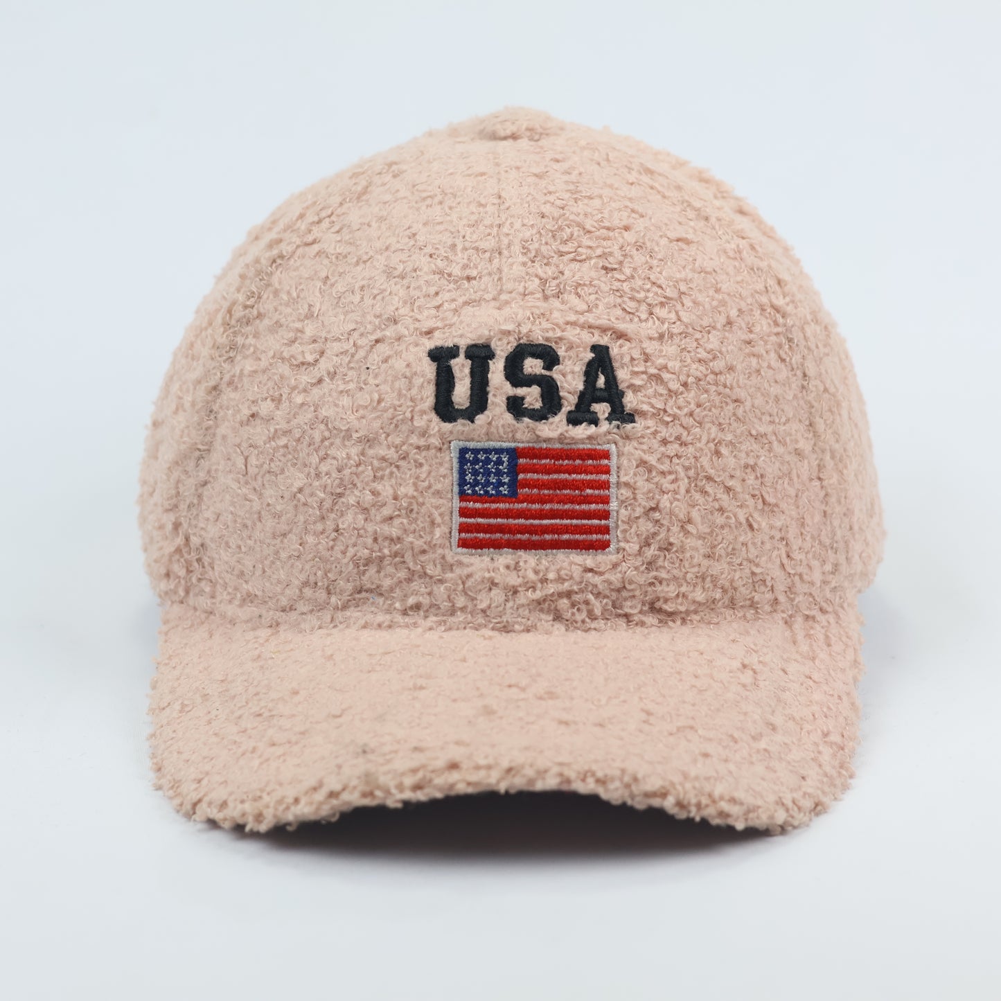Vintage USA Flag Embroidered Sherpa Fleece Baseball Thrifted Cap – Beige