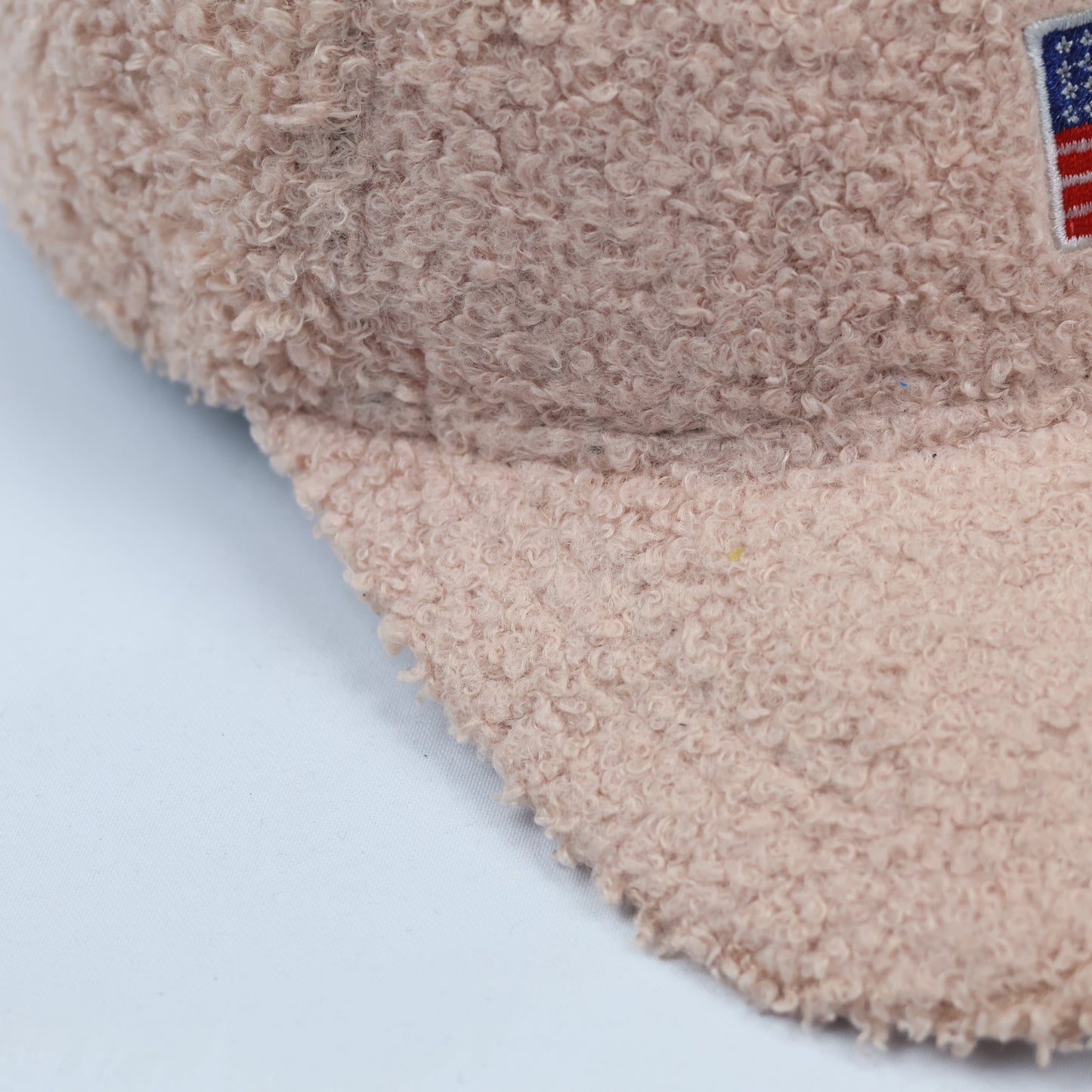Vintage USA Flag Embroidered Sherpa Fleece Baseball Thrifted Cap – Beige