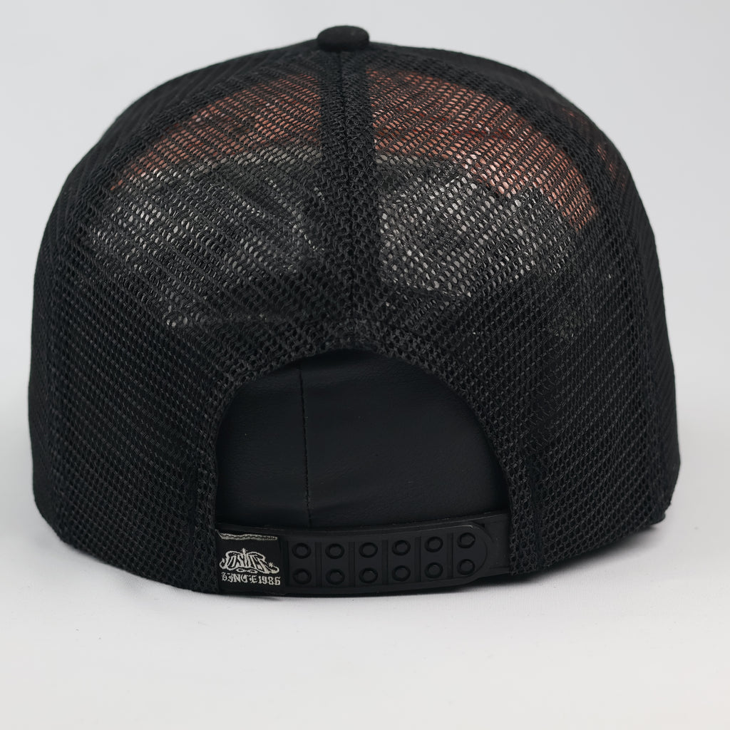 Visoge British Spirit Trucker Thrifted Hat - Black Snapback Cap with 3D Embroidery