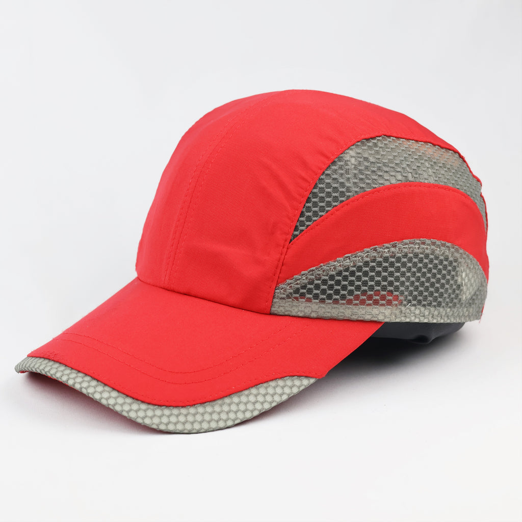 Unisex Lightweight Sport Cap - Red & Grey Mesh Panel Summer Hat - Adjustable