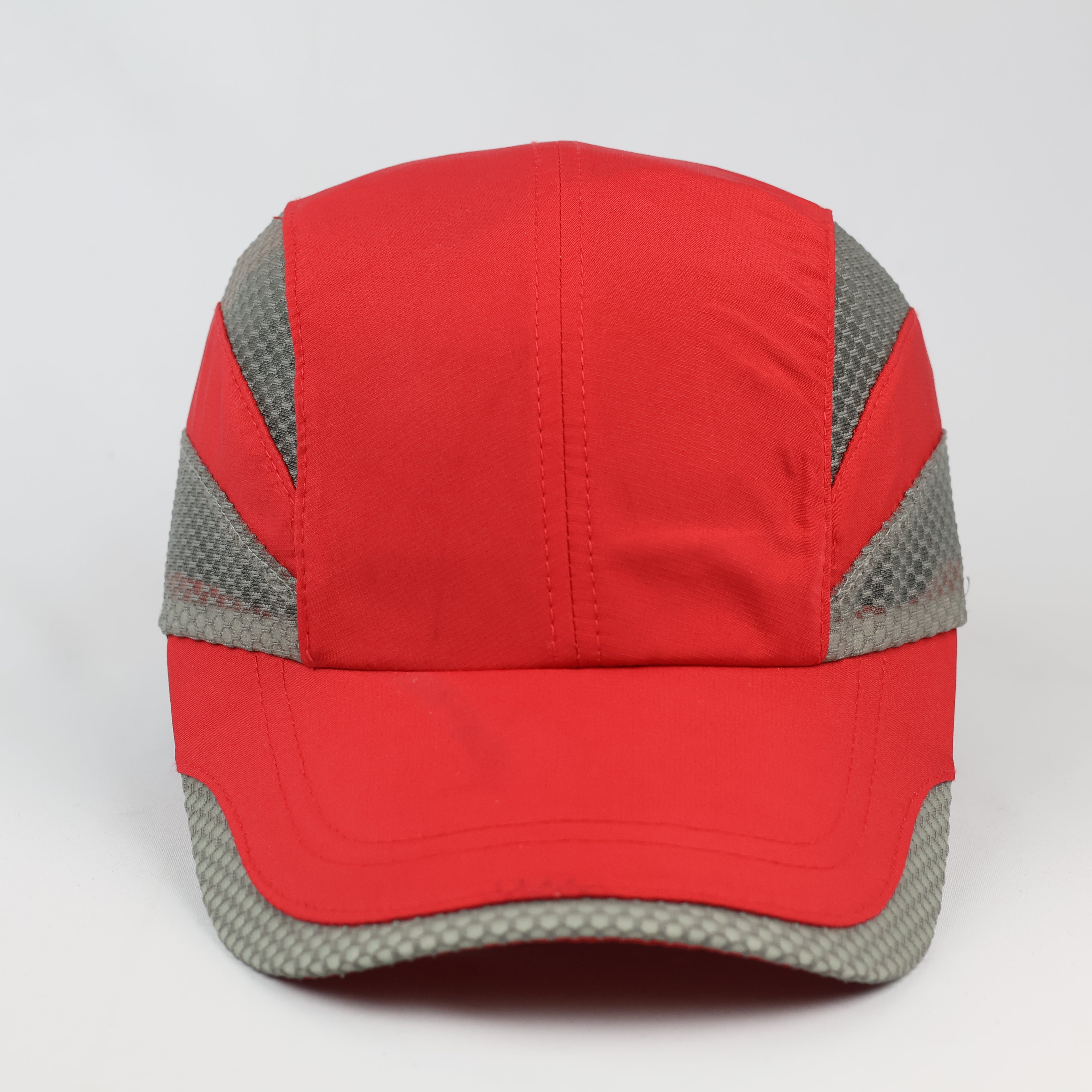 Unisex Lightweight Sport Cap - Red & Grey Mesh Panel Summer Hat - Adjustable