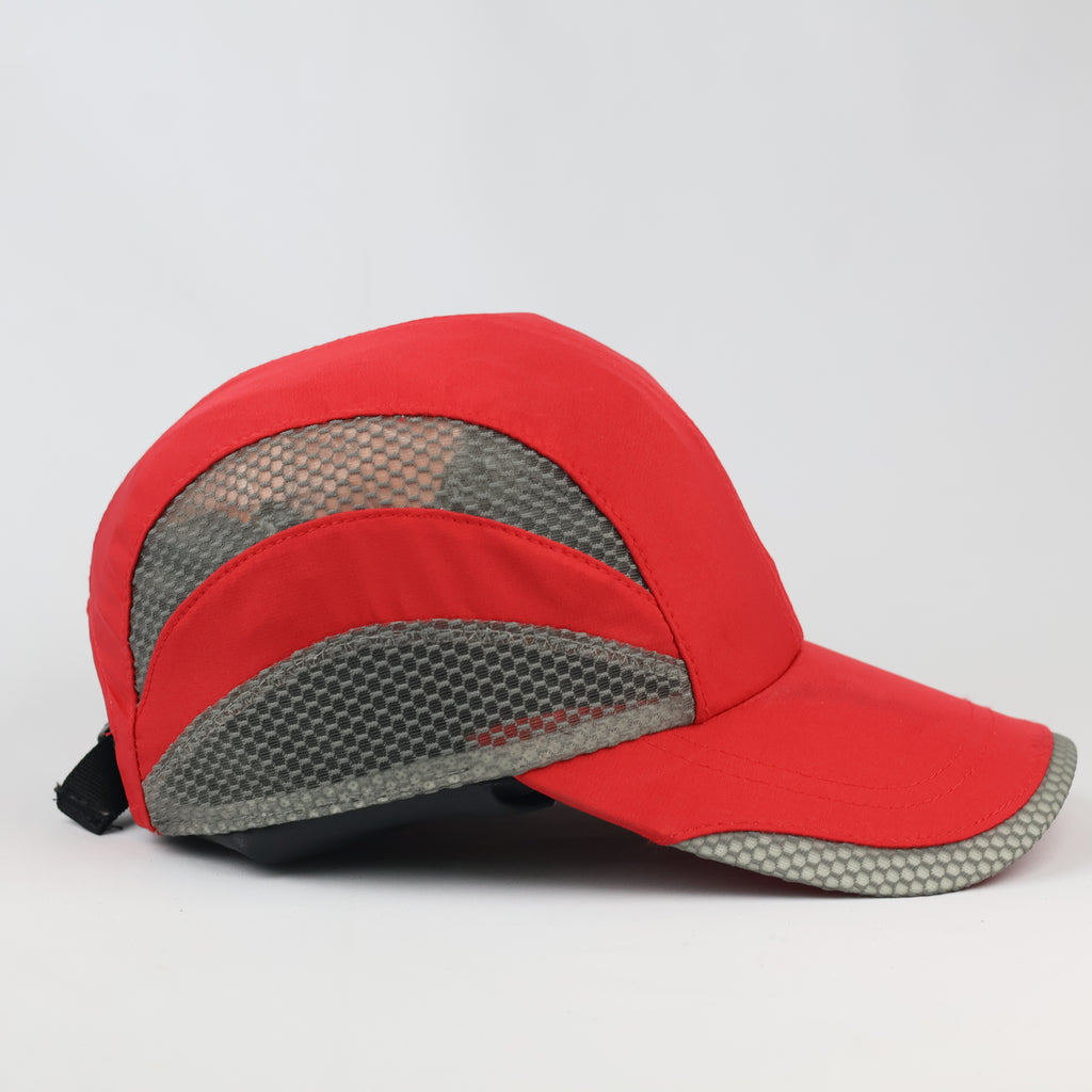 Unisex Lightweight Sport Cap - Red & Grey Mesh Panel Summer Hat - Adjustable