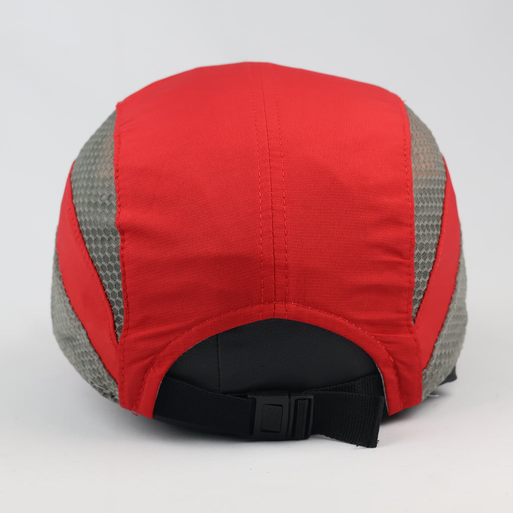 Unisex Lightweight Sport Cap - Red & Grey Mesh Panel Summer Hat - Adjustable