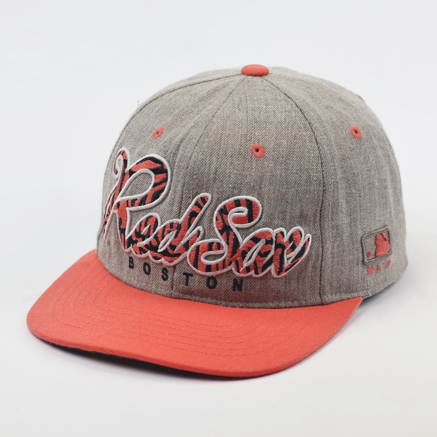 MLB Boston Red Sox Grey & Coral Snapback Thrifted Hat - Authentic Thrifted Streetwear