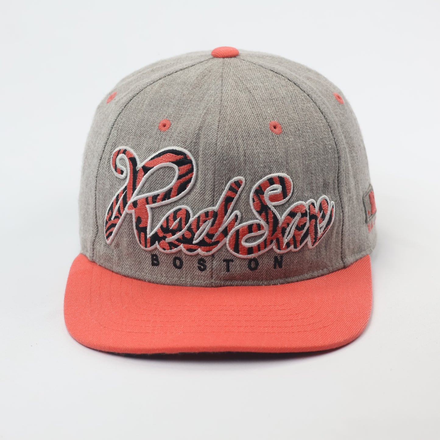 MLB Boston Red Sox Grey & Coral Snapback Thrifted Hat - Authentic Thrifted Streetwear