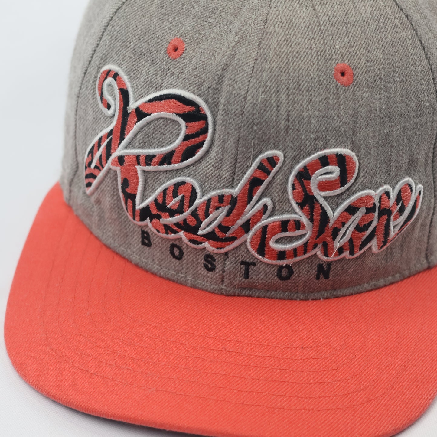 MLB Boston Red Sox Grey & Coral Snapback Thrifted Hat - Authentic Thrifted Streetwear