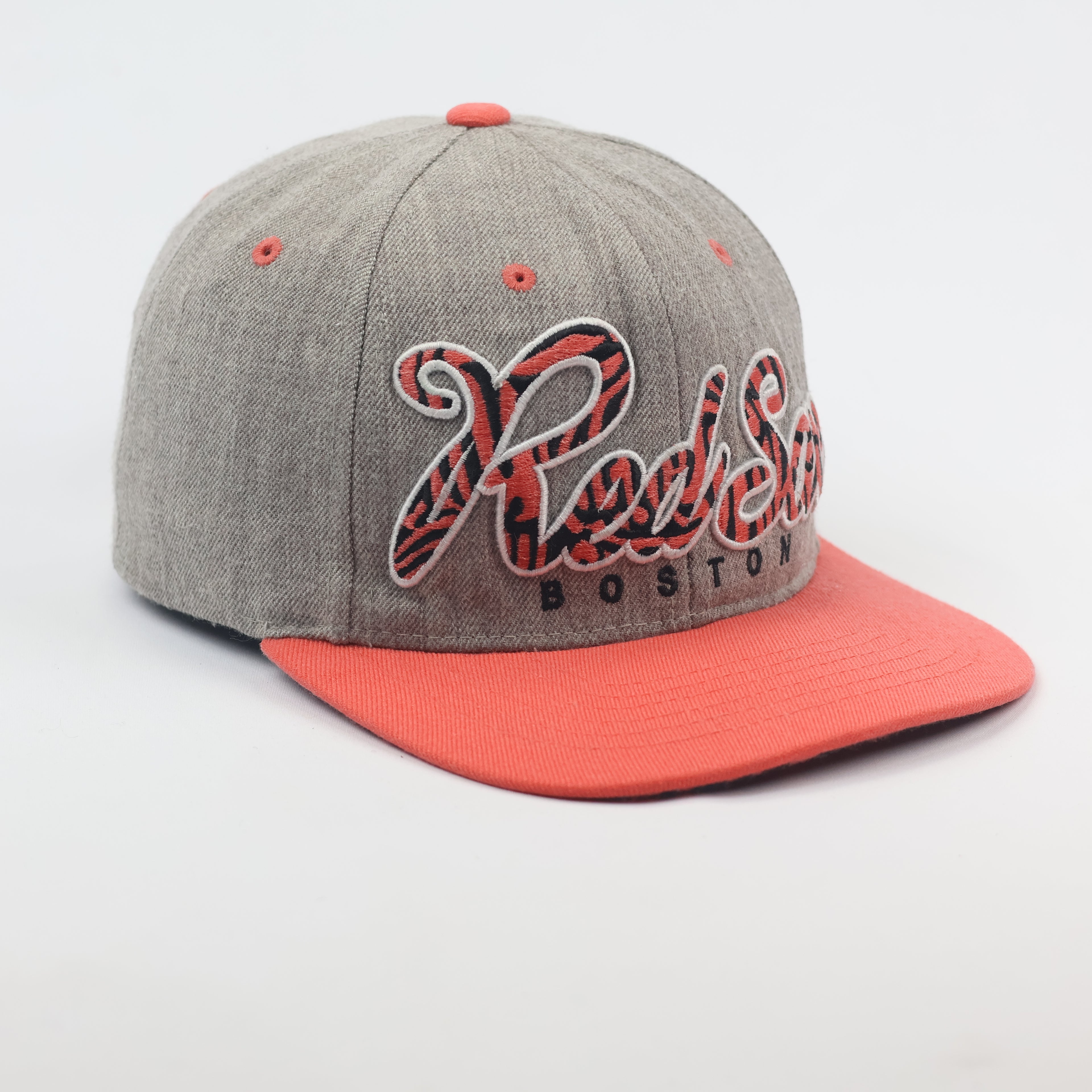 MLB Boston Red Sox Grey & Coral Snapback Thrifted Hat - Authentic Thrifted Streetwear